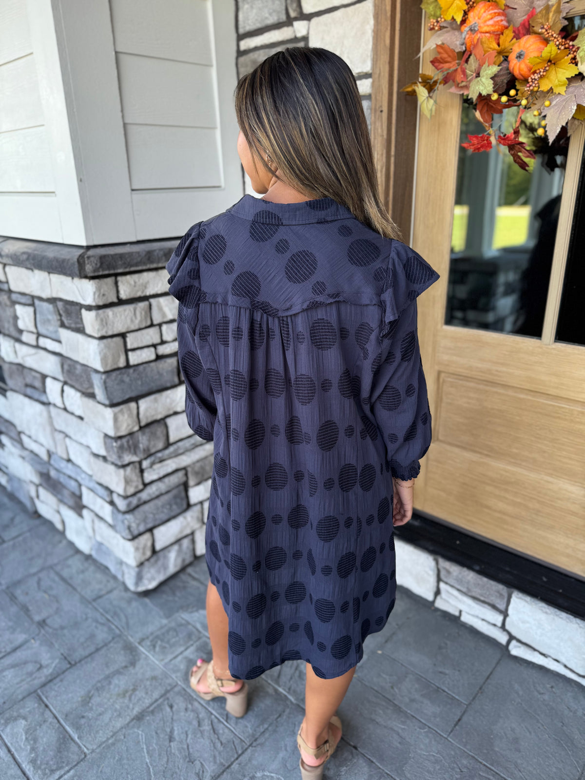 Janis Navy Washed Jacquard Mini Dress