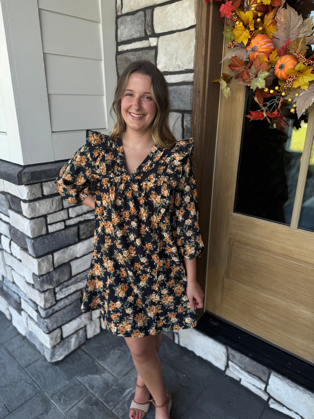 Reagan Black Floral Mix Mini Dress