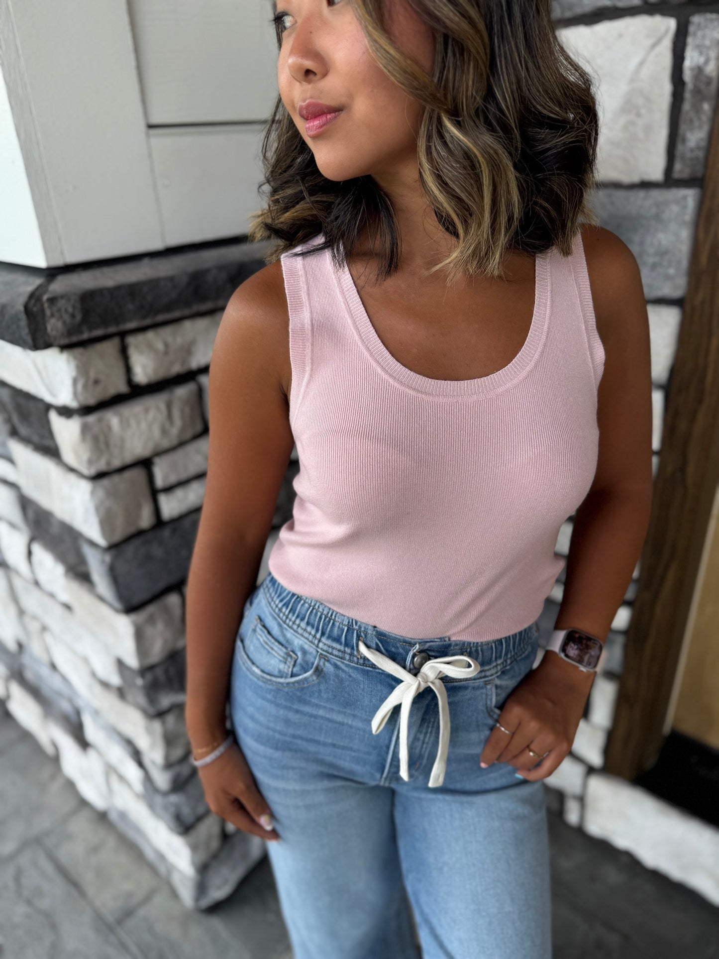 Eve Light Pink Sweater Tank Top