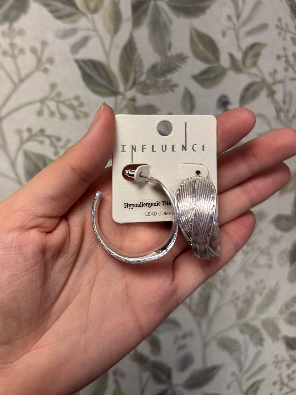 Large Textured Muted Silver Hoop Earrings