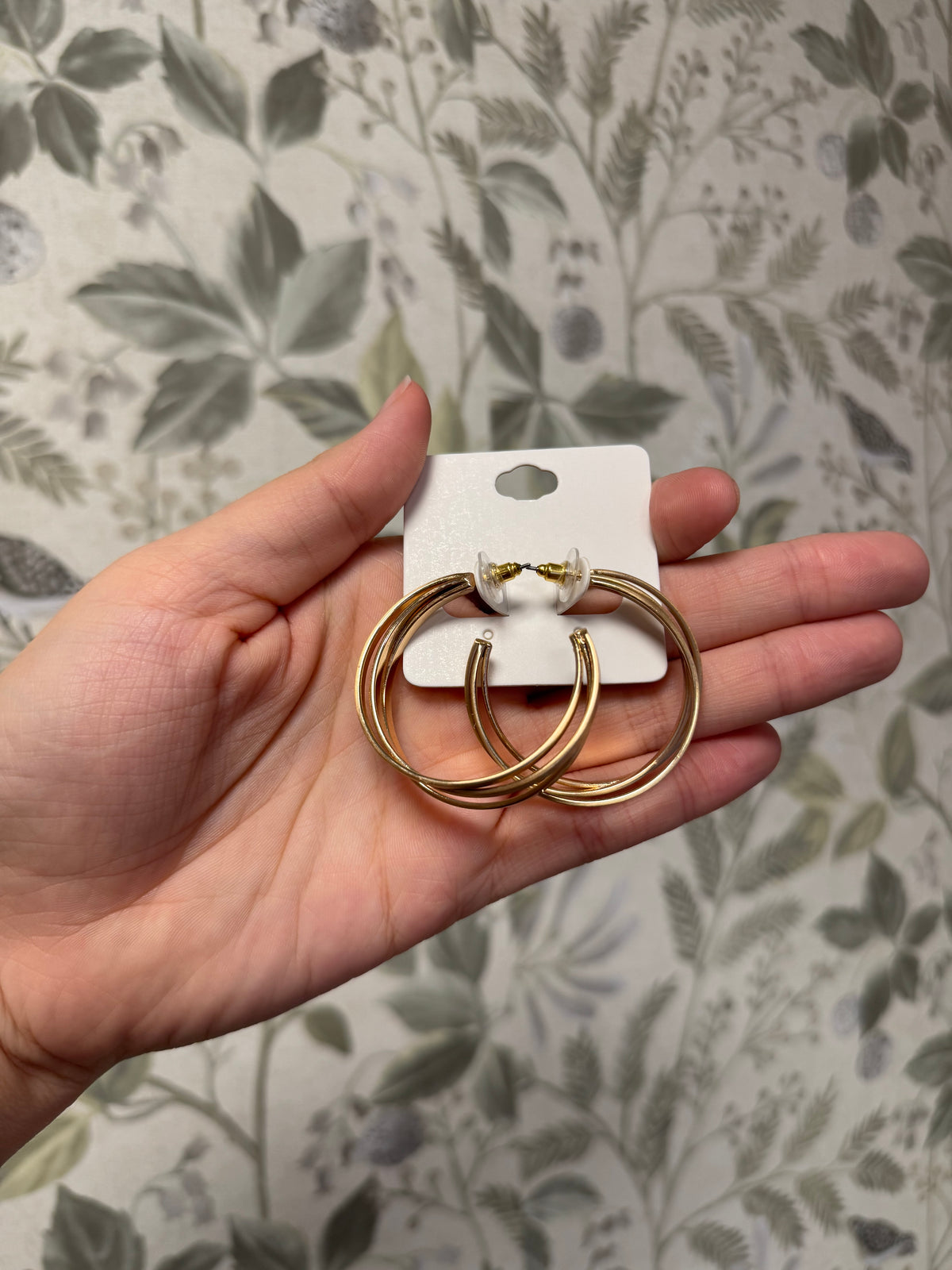 Large Triple Strand Muted Gold Hoop Earrings