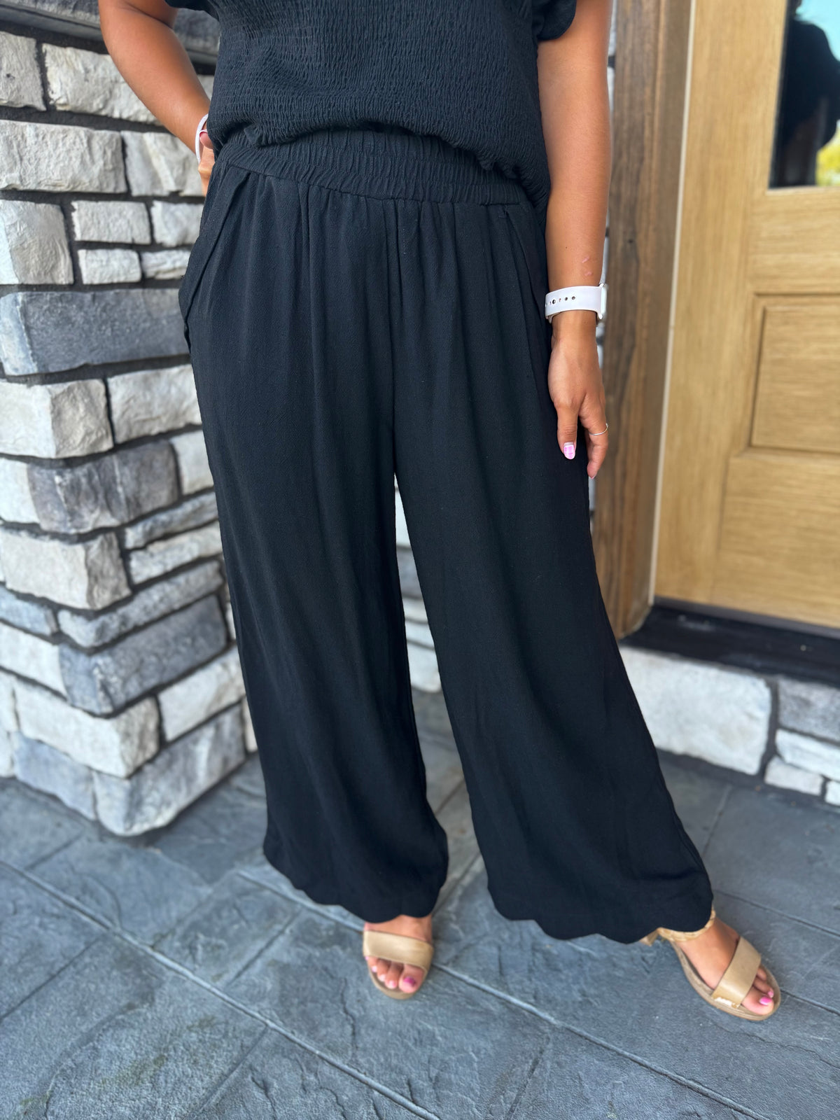 Tania Black Scallop Hem Wide Leg Pants