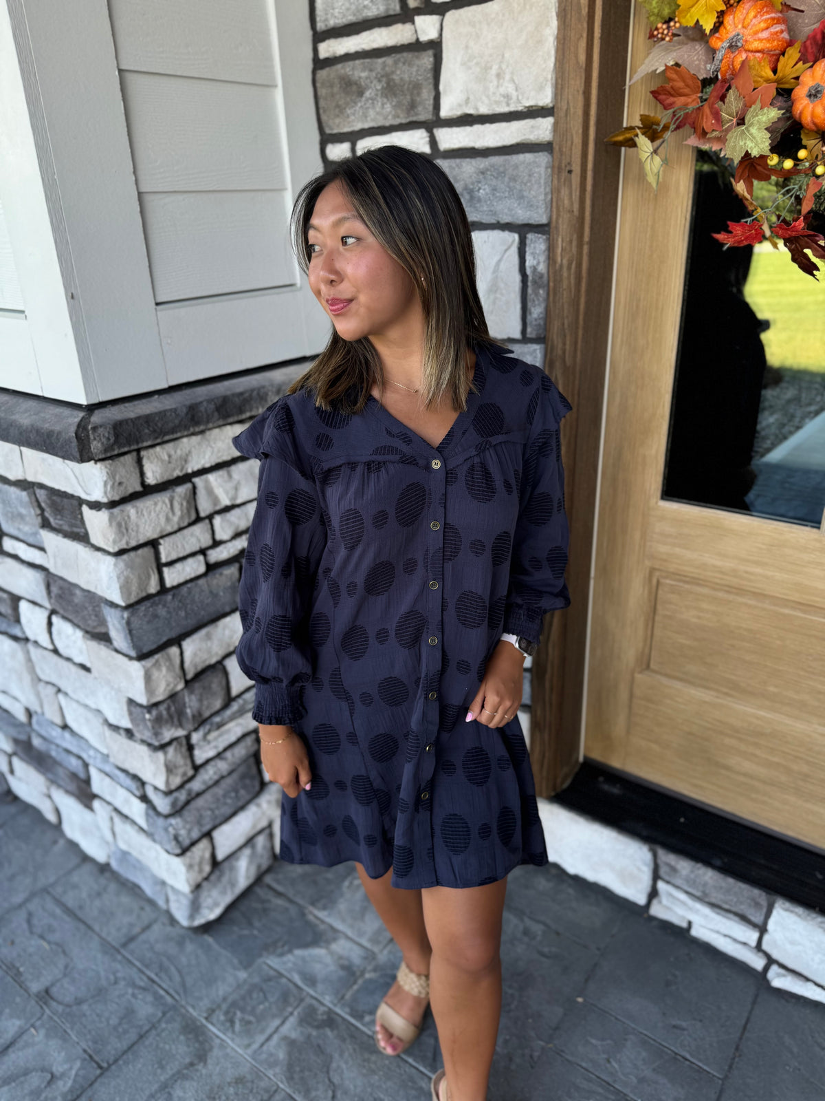 Janis Navy Washed Jacquard Mini Dress