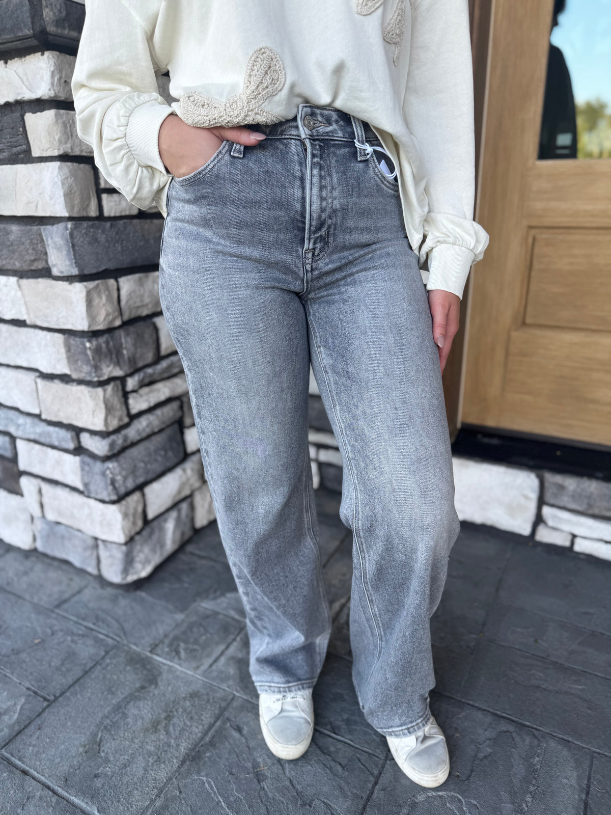 Light Gray High Rise Wide Leg Jeans