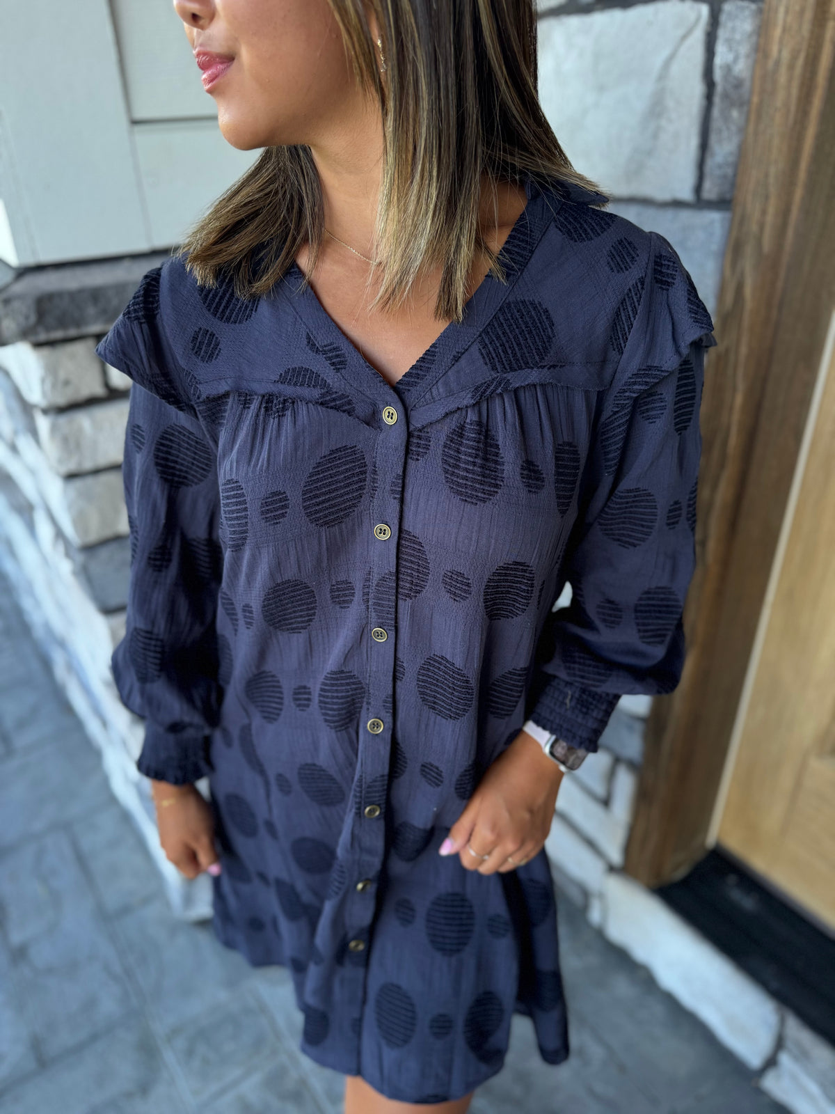 Janis Navy Washed Jacquard Mini Dress