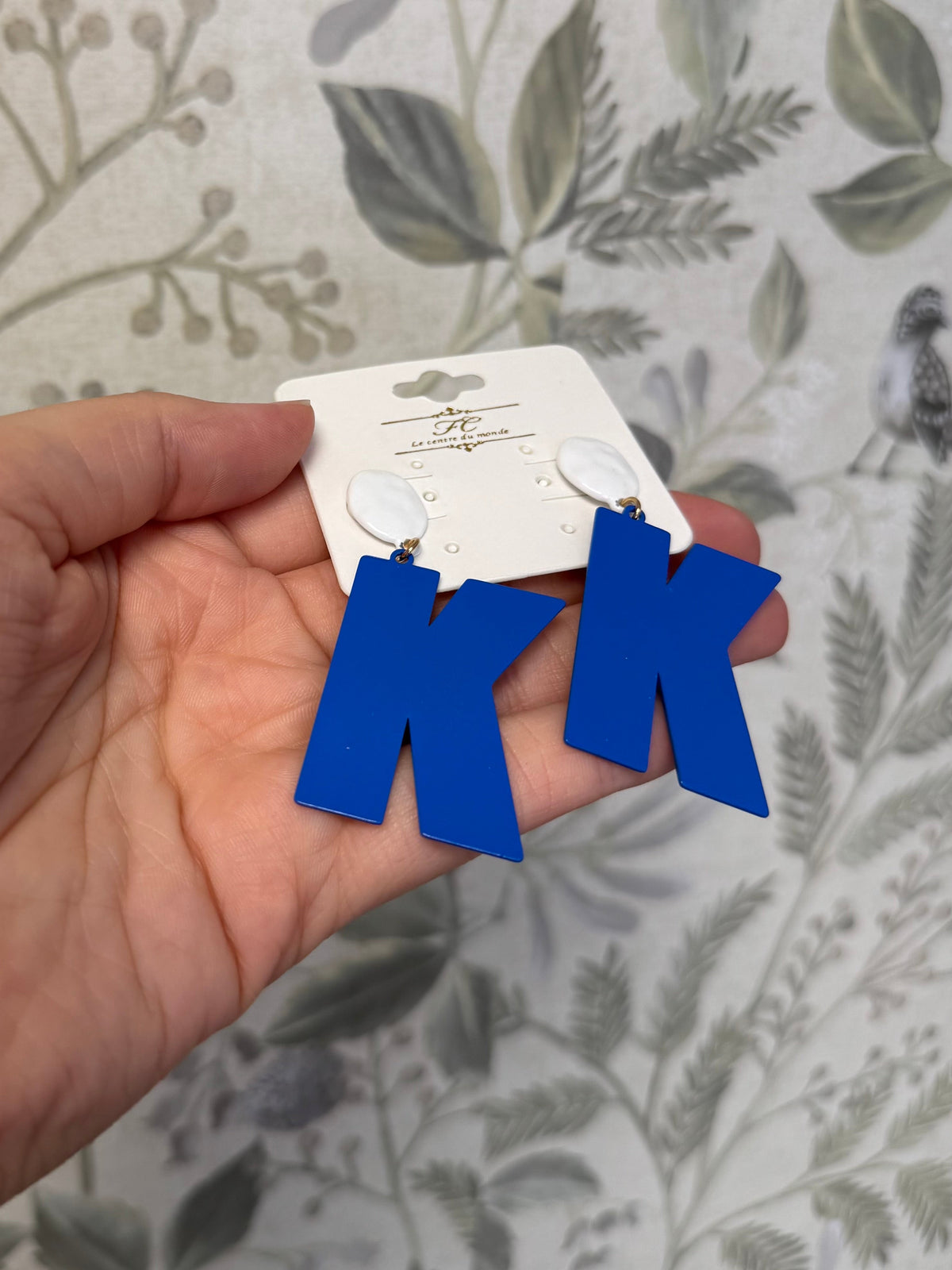 Blue & White "K" Dangle Earrings