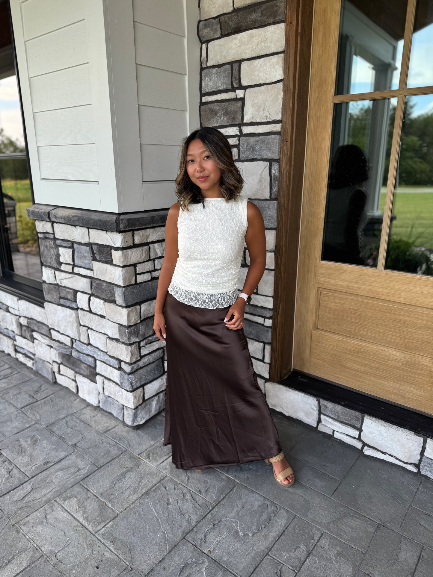 Melody Brown Satin Slip Maxi Skirt