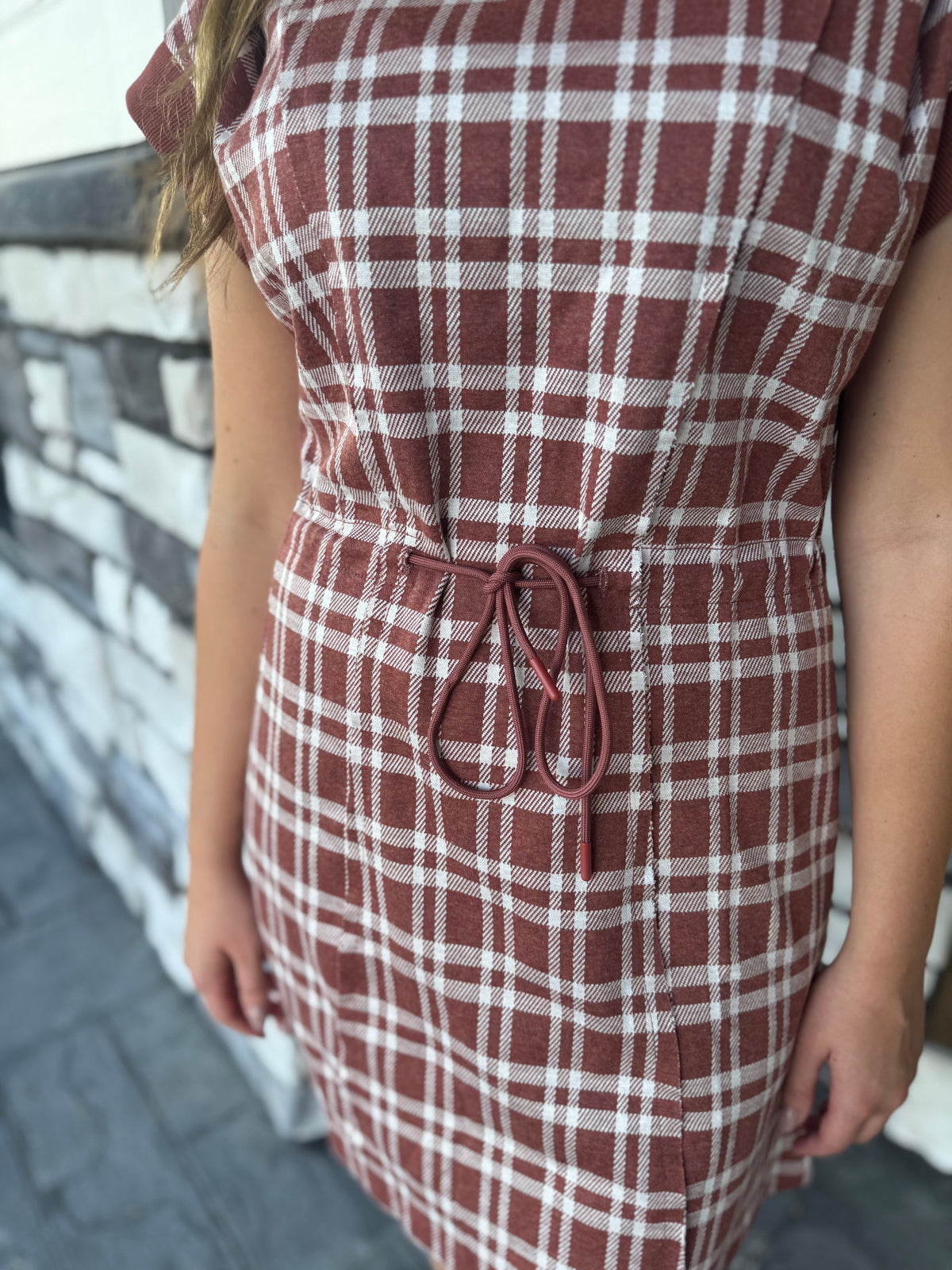 Becca Rust Soft Plaid Cap Sleeve Mini Dress