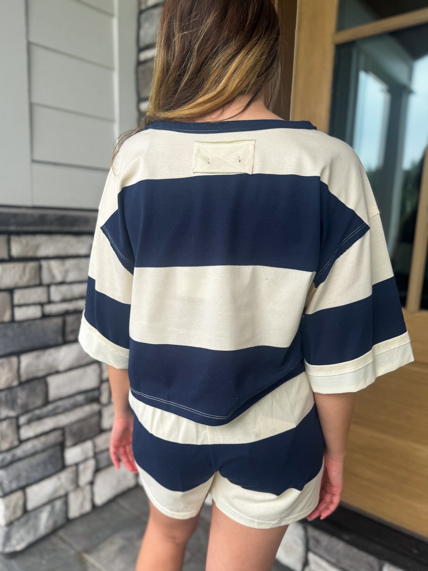 Willow Navy & Ivory Block Striped Knit Matching Set