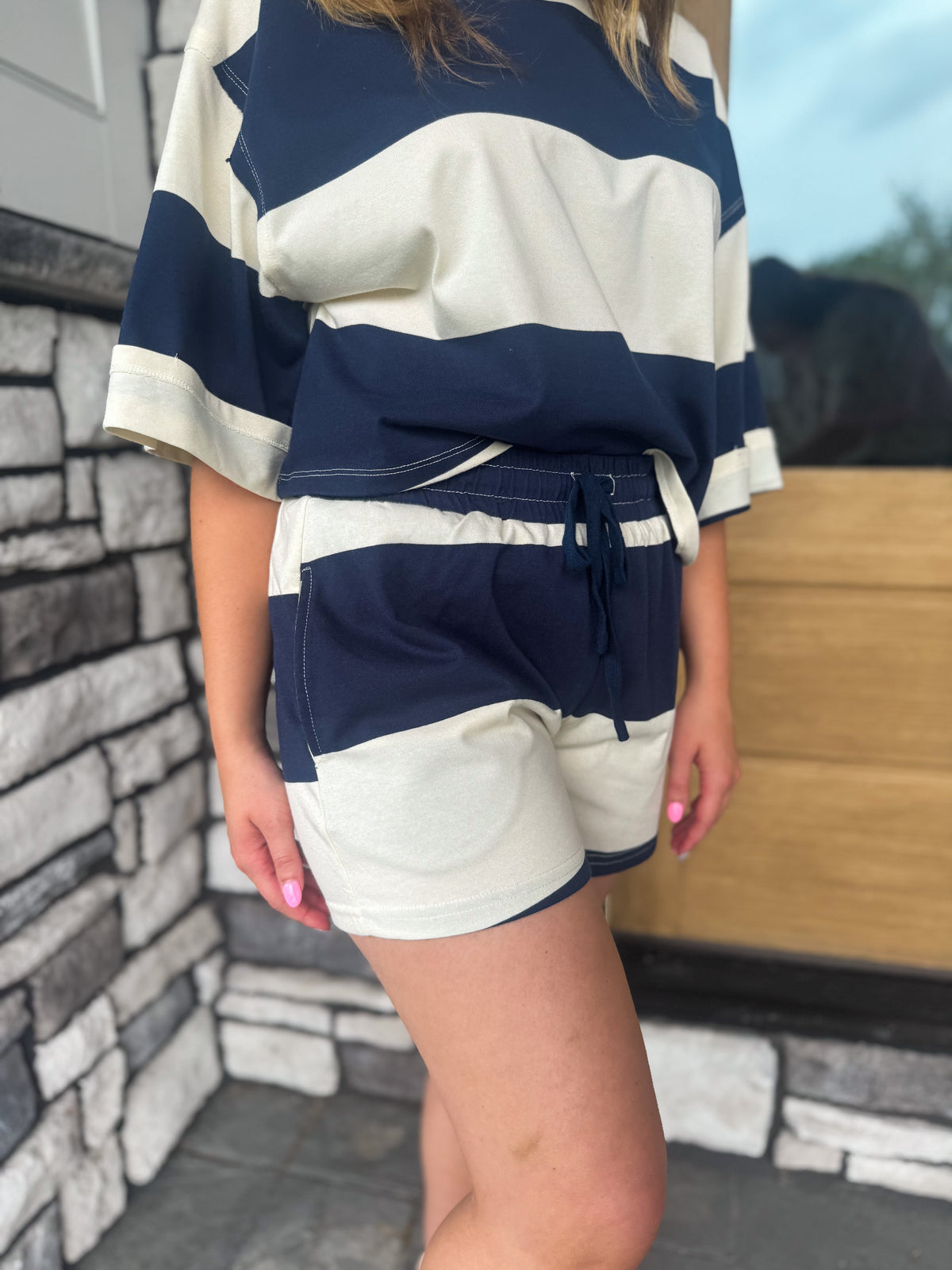 Willow Navy & Ivory Block Striped Knit Matching Set