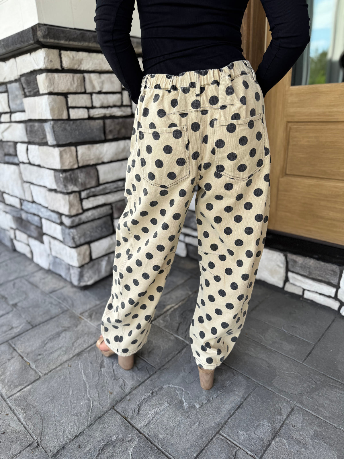 Layla Khaki & Black Polka Dot Washed Twill Barrel Pants