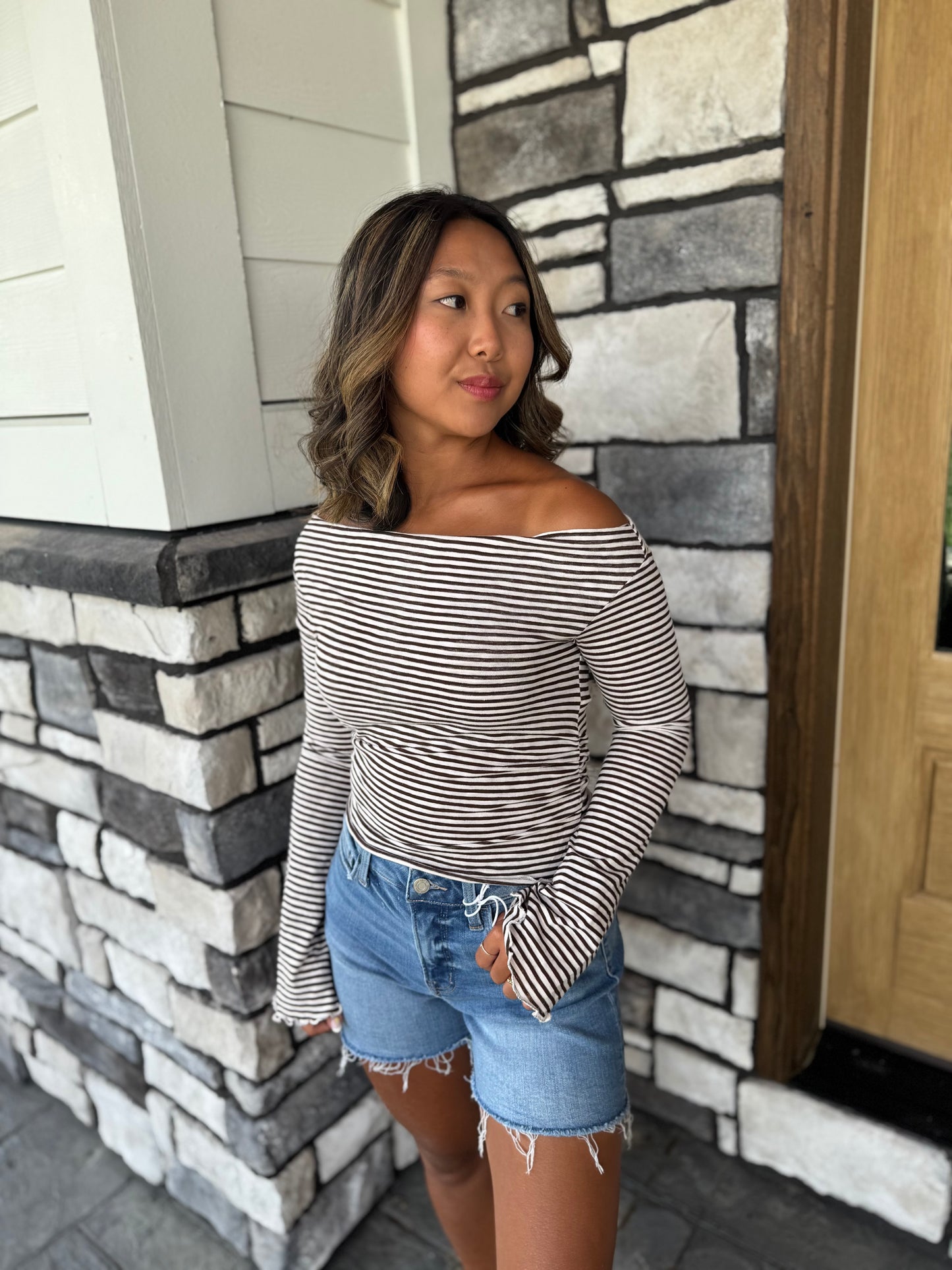 Mallory Asymmetrical Striped Long Sleeve Shirt