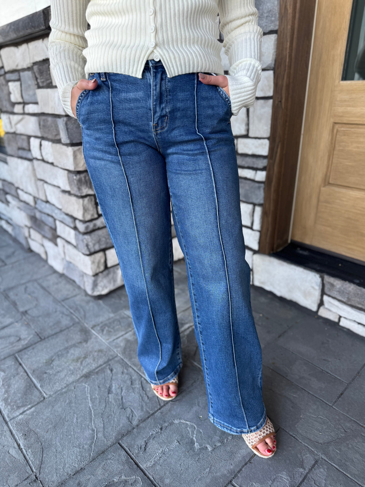High Rise Wide Leg Jeans W/ Pintucks