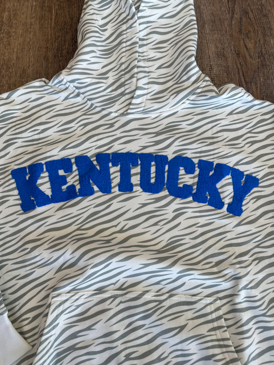 Alex "Kentucky / Wildcats" Puff Letter Patched Zebra Print Hoodie