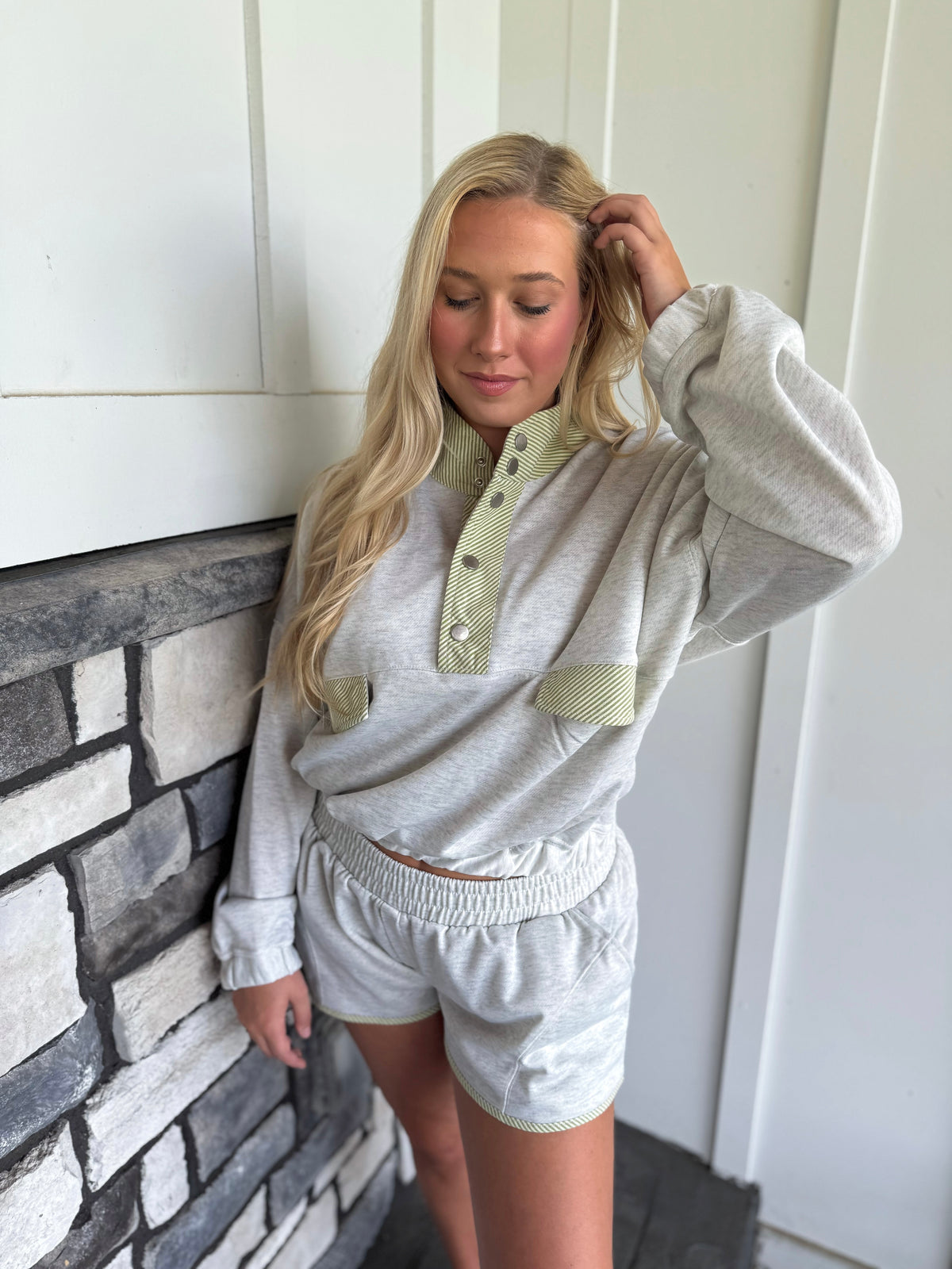 Vivian Light Gray Contrast Trim Athletic Matching Set