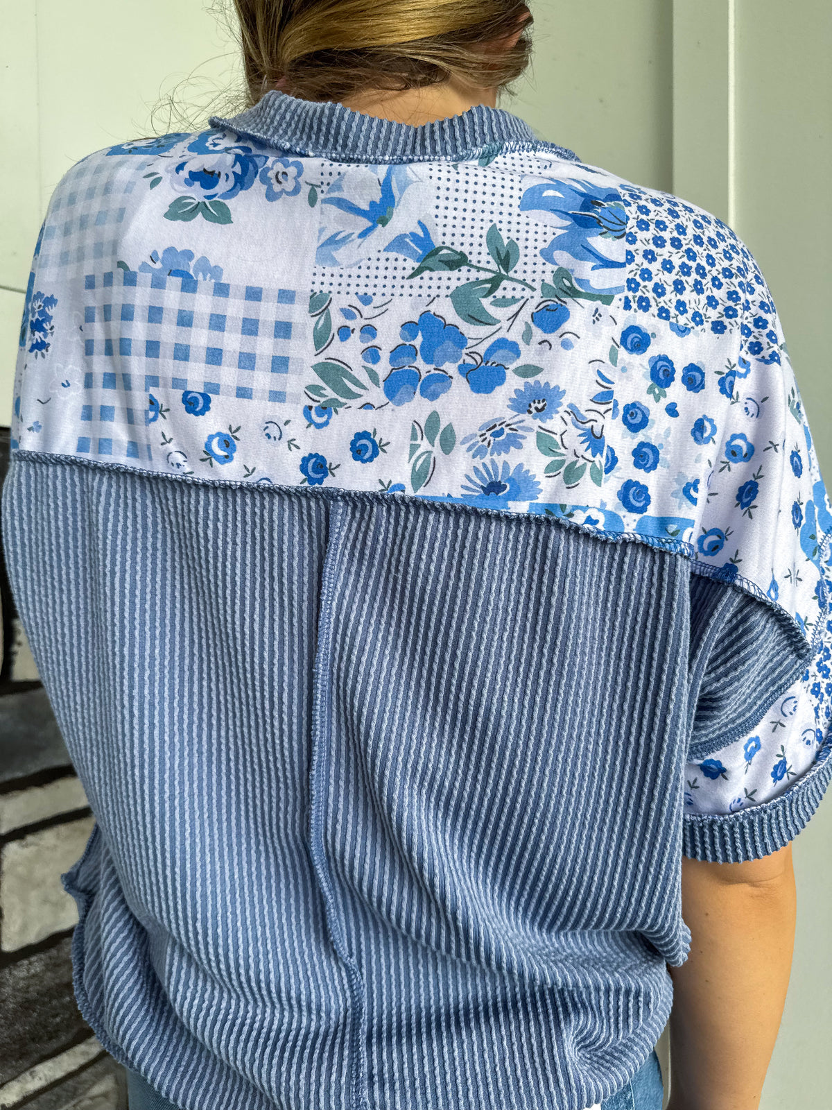Krista Blue Floral Patchwork Print Top