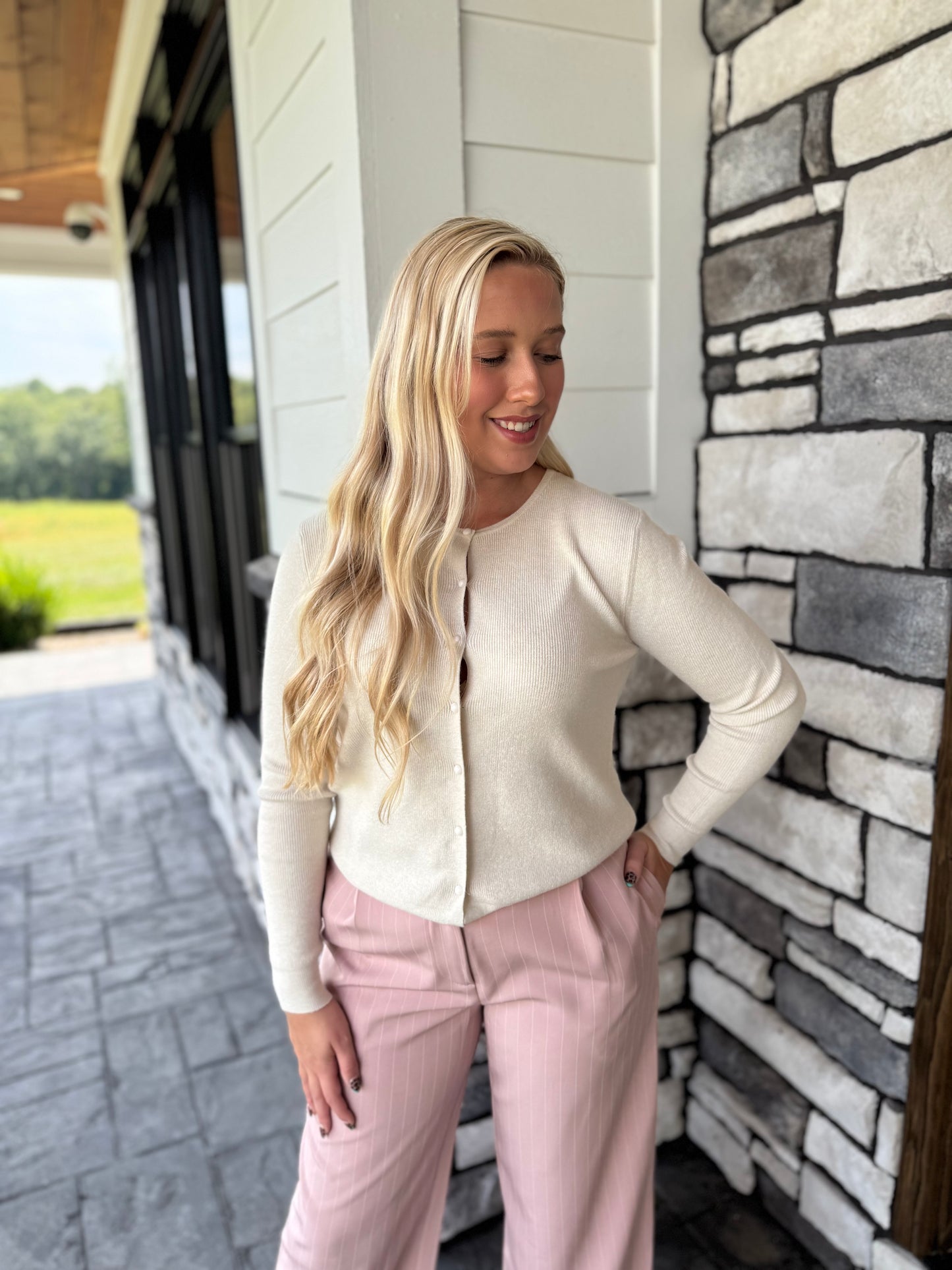 Mara Ecru Button Front Cardigan