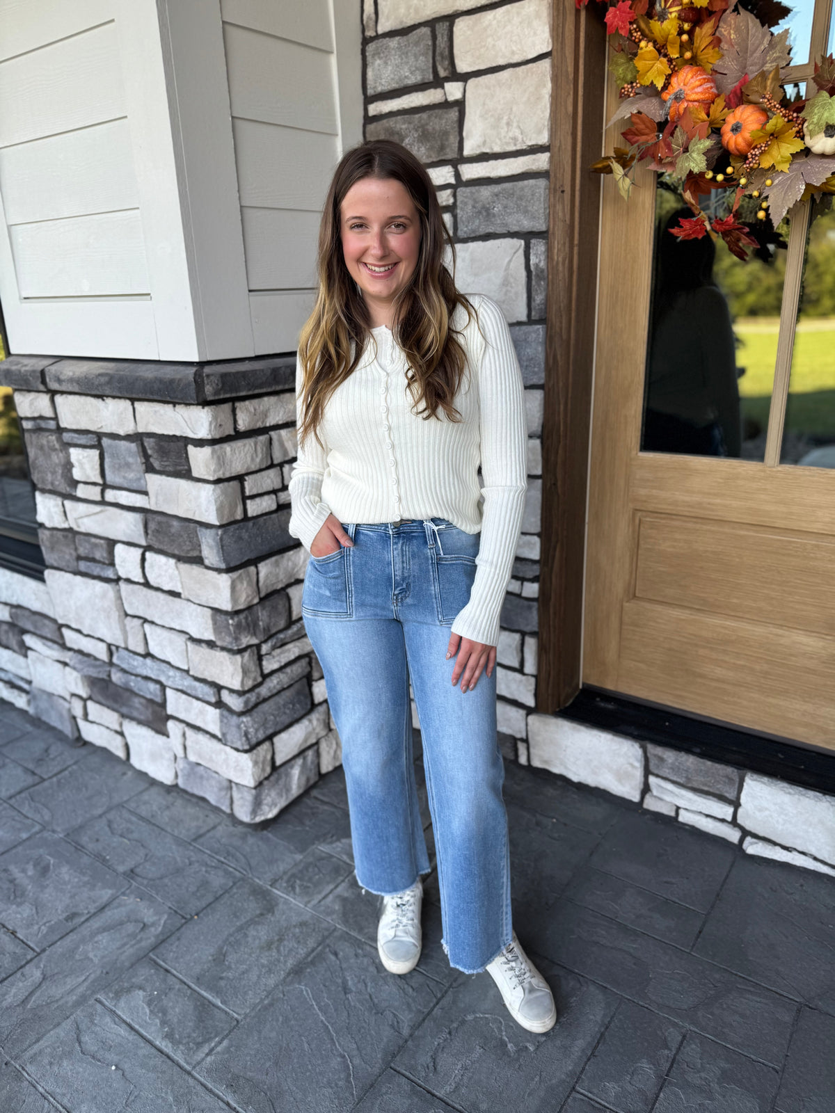 High Rise Cropped Slim Wide Leg Jeans
