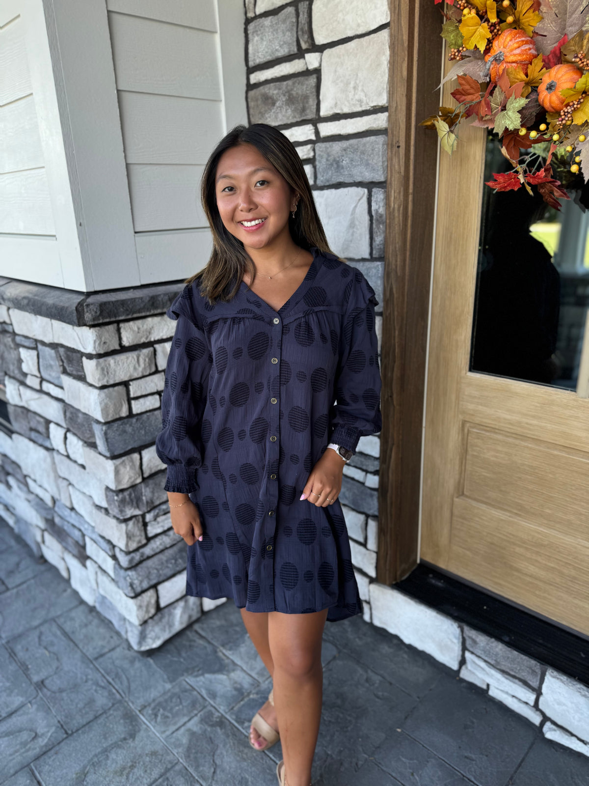 Janis Navy Washed Jacquard Mini Dress