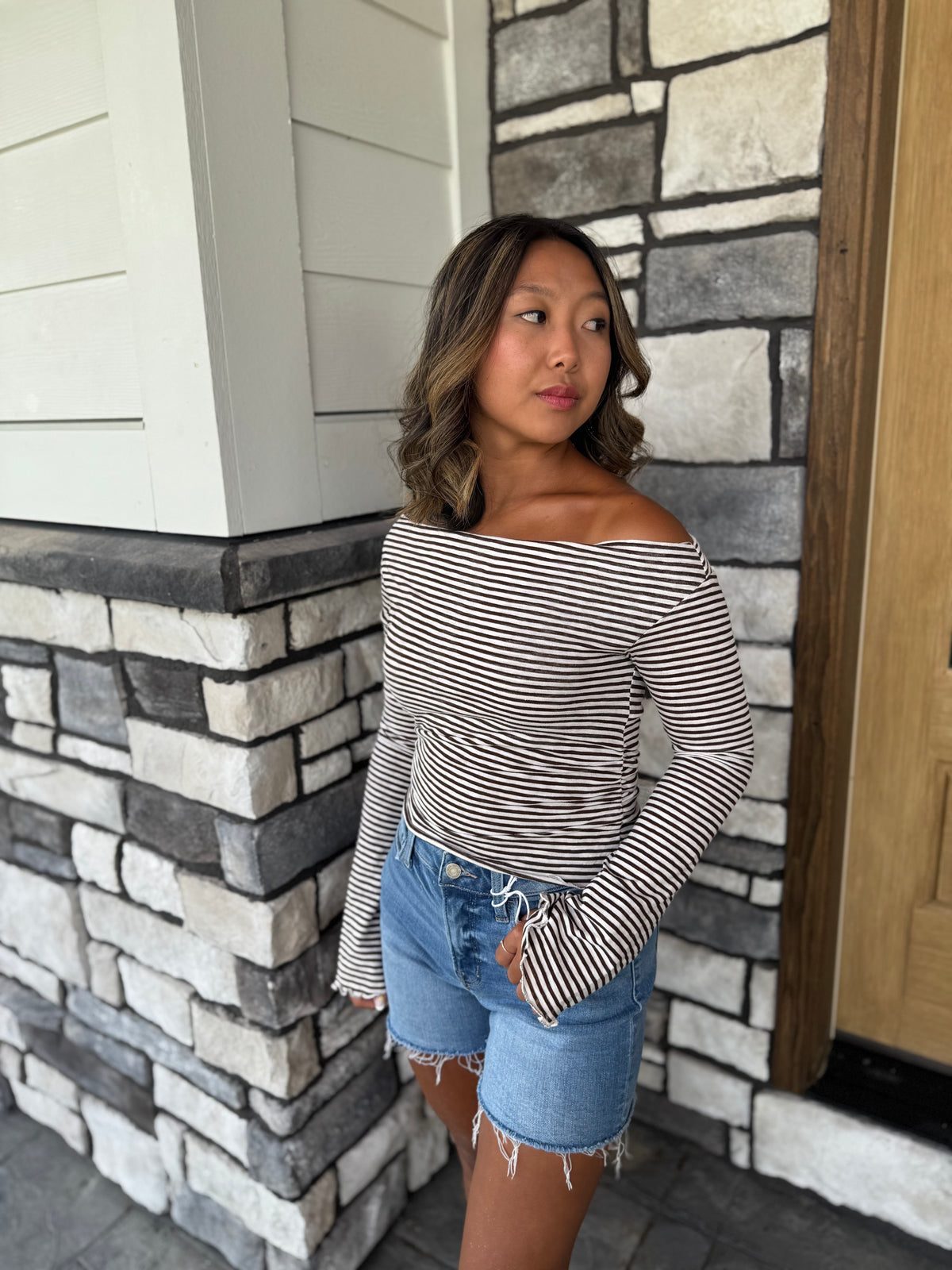 Mallory Asymmetrical Striped Long Sleeve Shirt