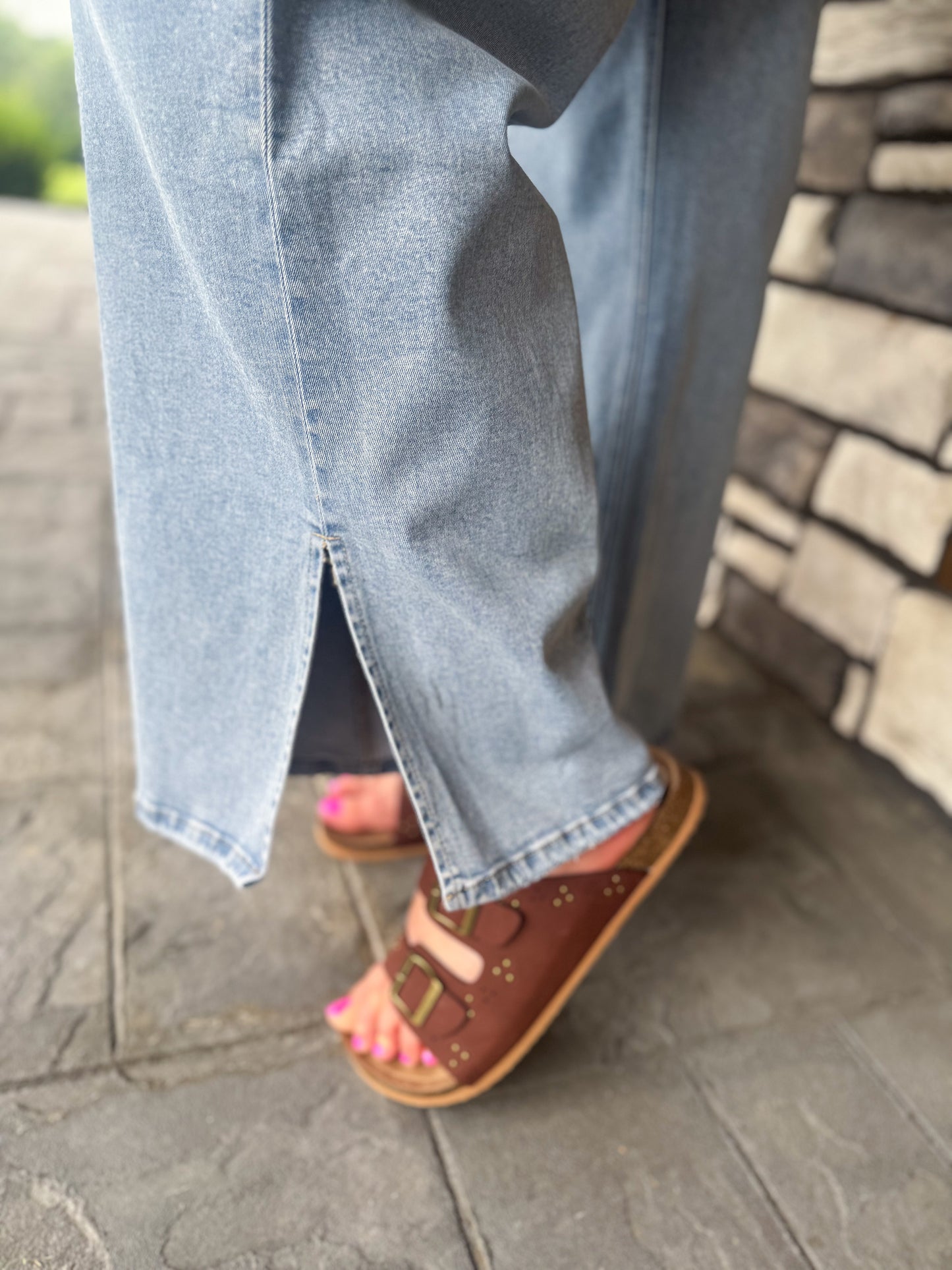 Plus Size High Rise Drawstring Waistband Slit Wide Leg Jeans