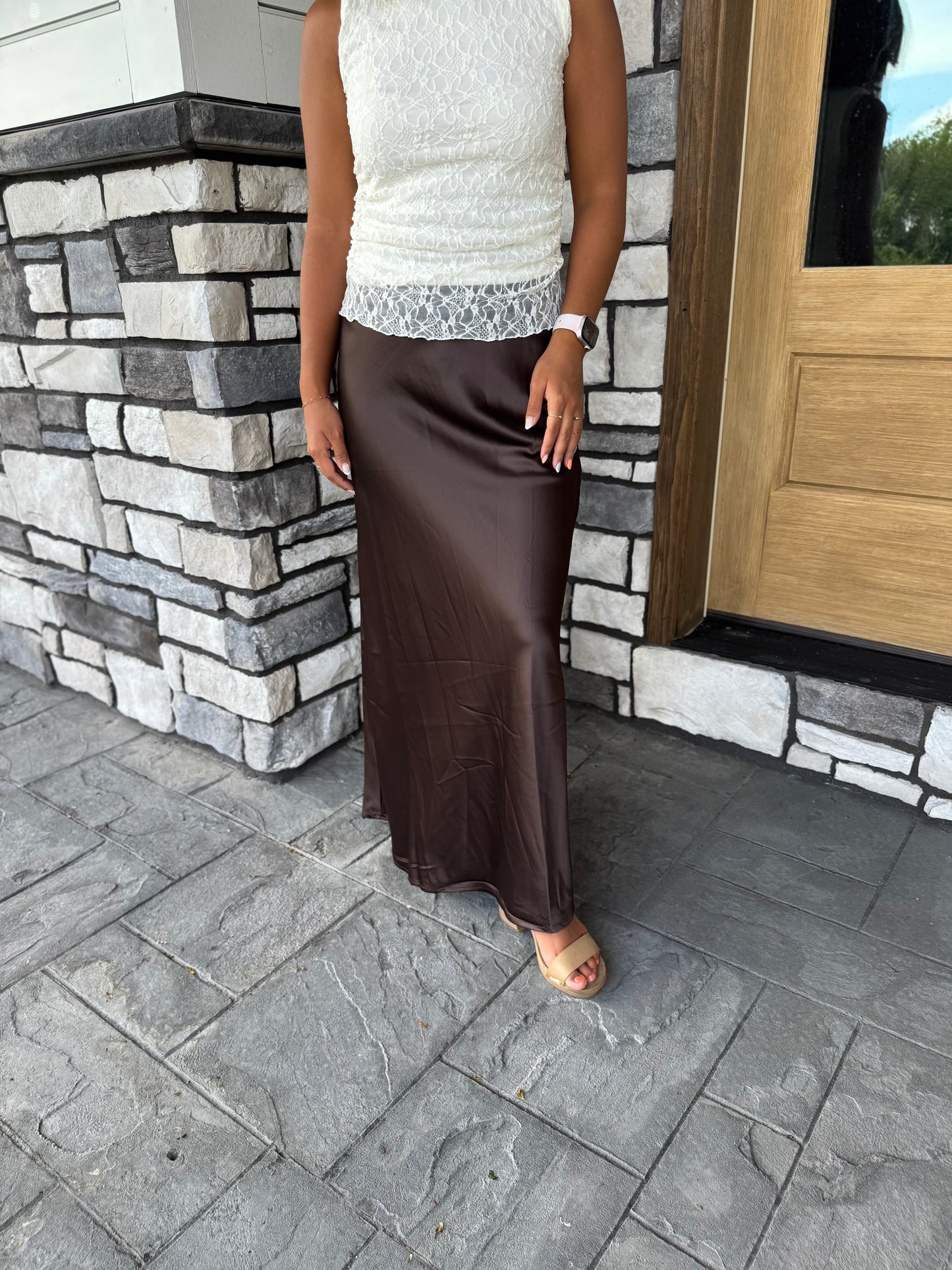 Melody Brown Satin Slip Maxi Skirt
