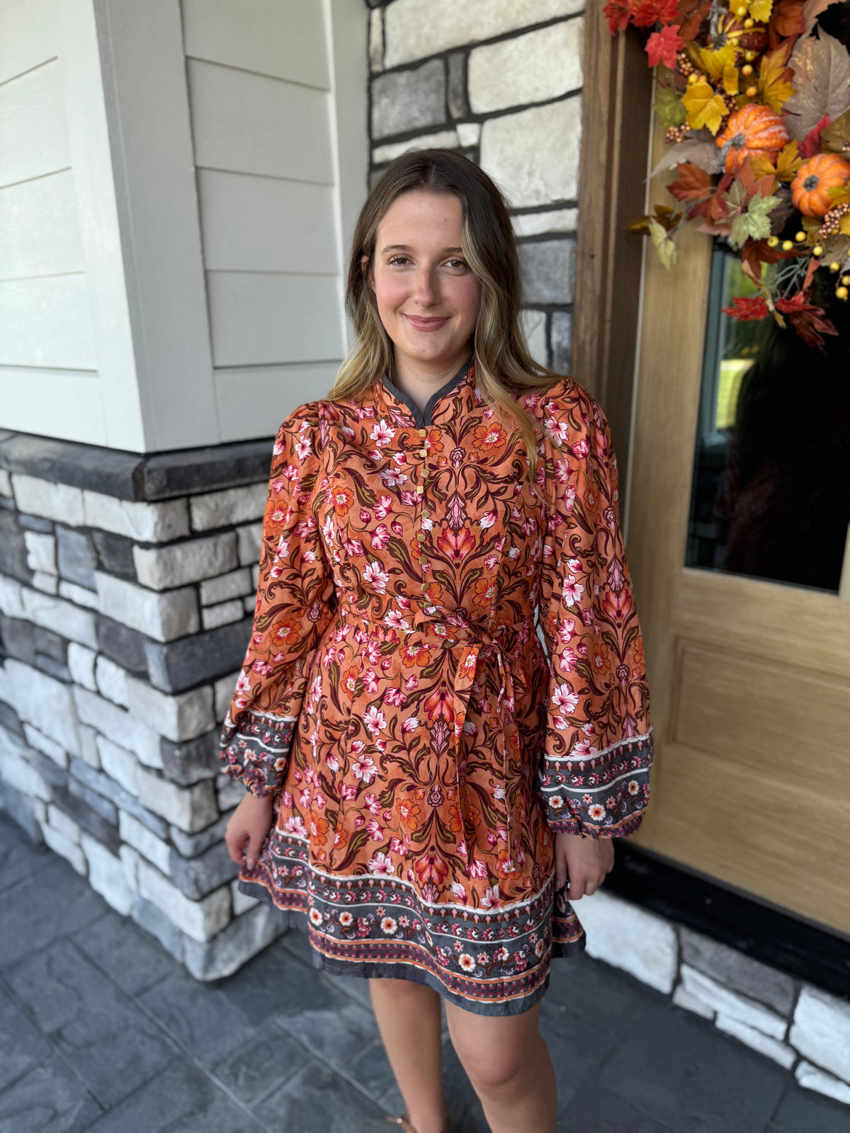 Ember Floral Border Print Belted Mini Dress