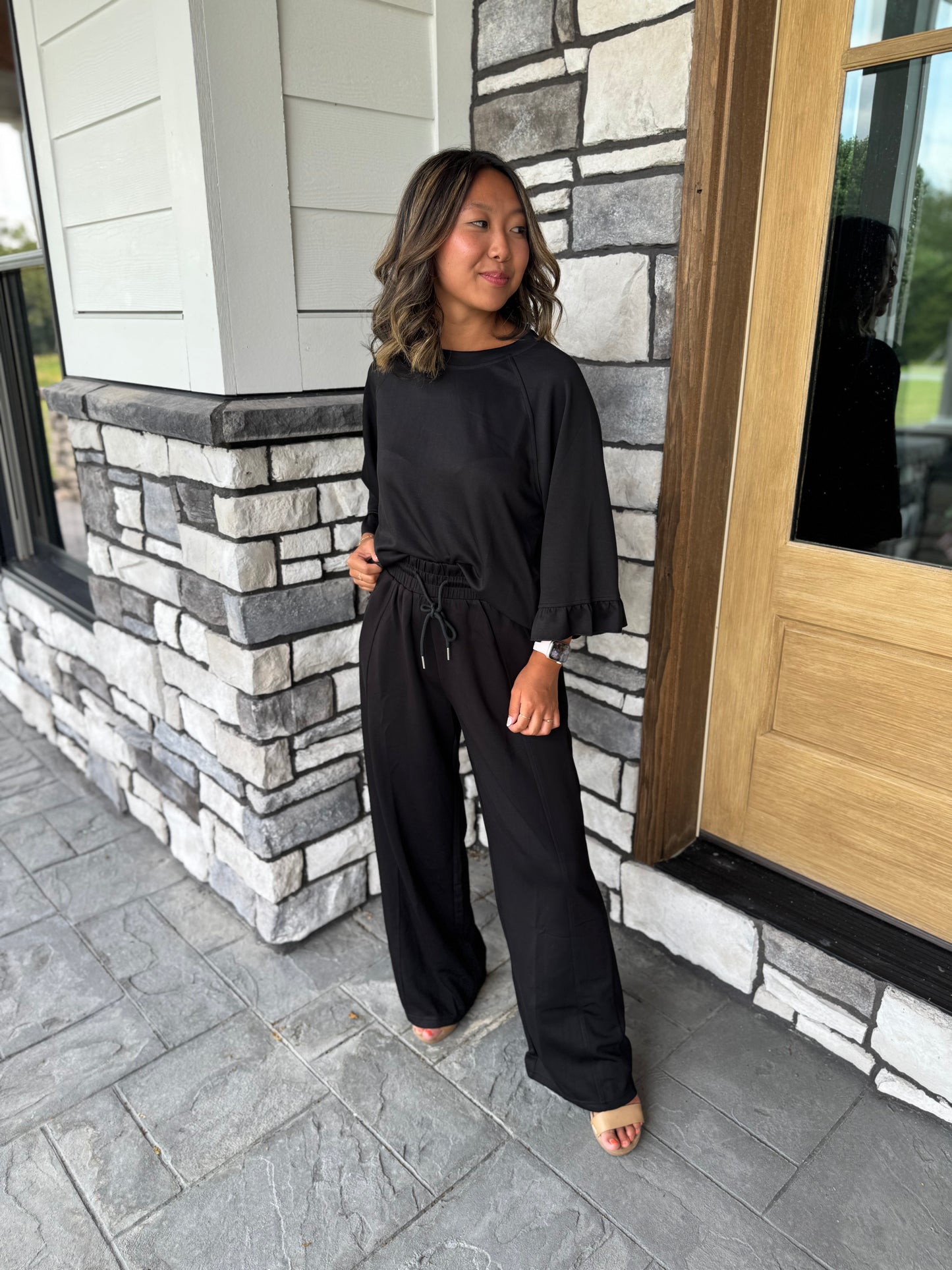 Zara Black Luxe Knit Matching Set W/  Ruffle Details