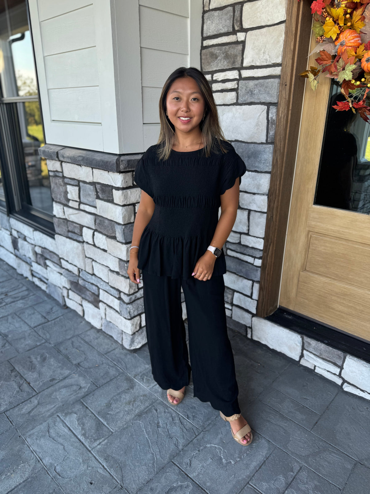 Tania Black Scallop Hem Wide Leg Pants