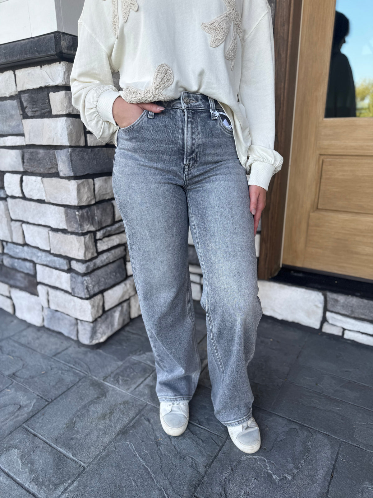 Light Gray High Rise Wide Leg Jeans
