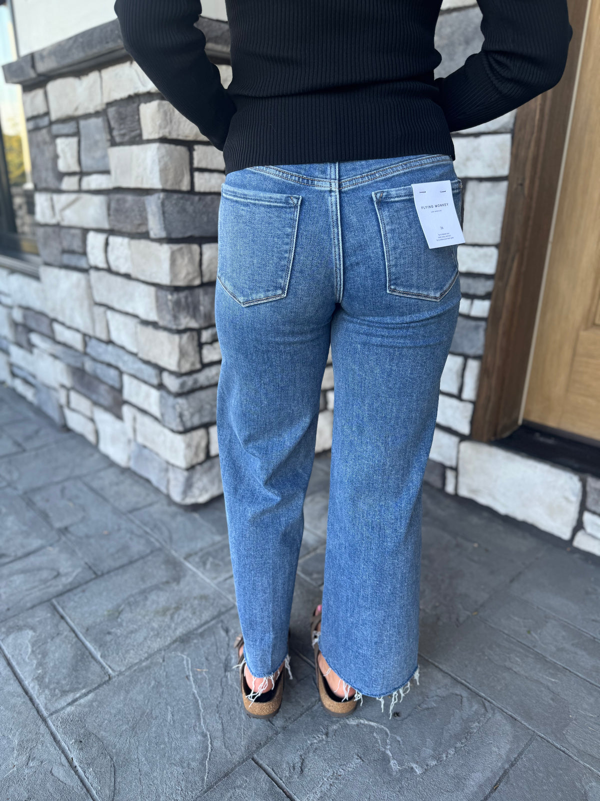 Mid Rise Trouser Fold Cropped Wide Leg Jeans