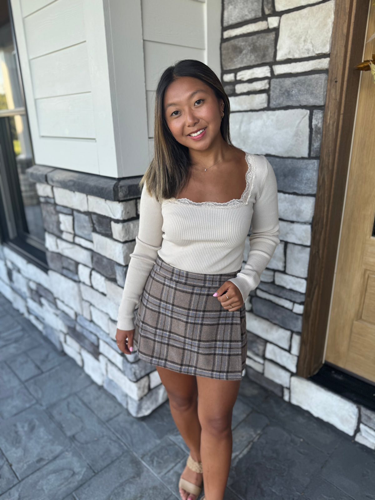 Kathy Brown Multi Plaid Wrap Mini Skirt