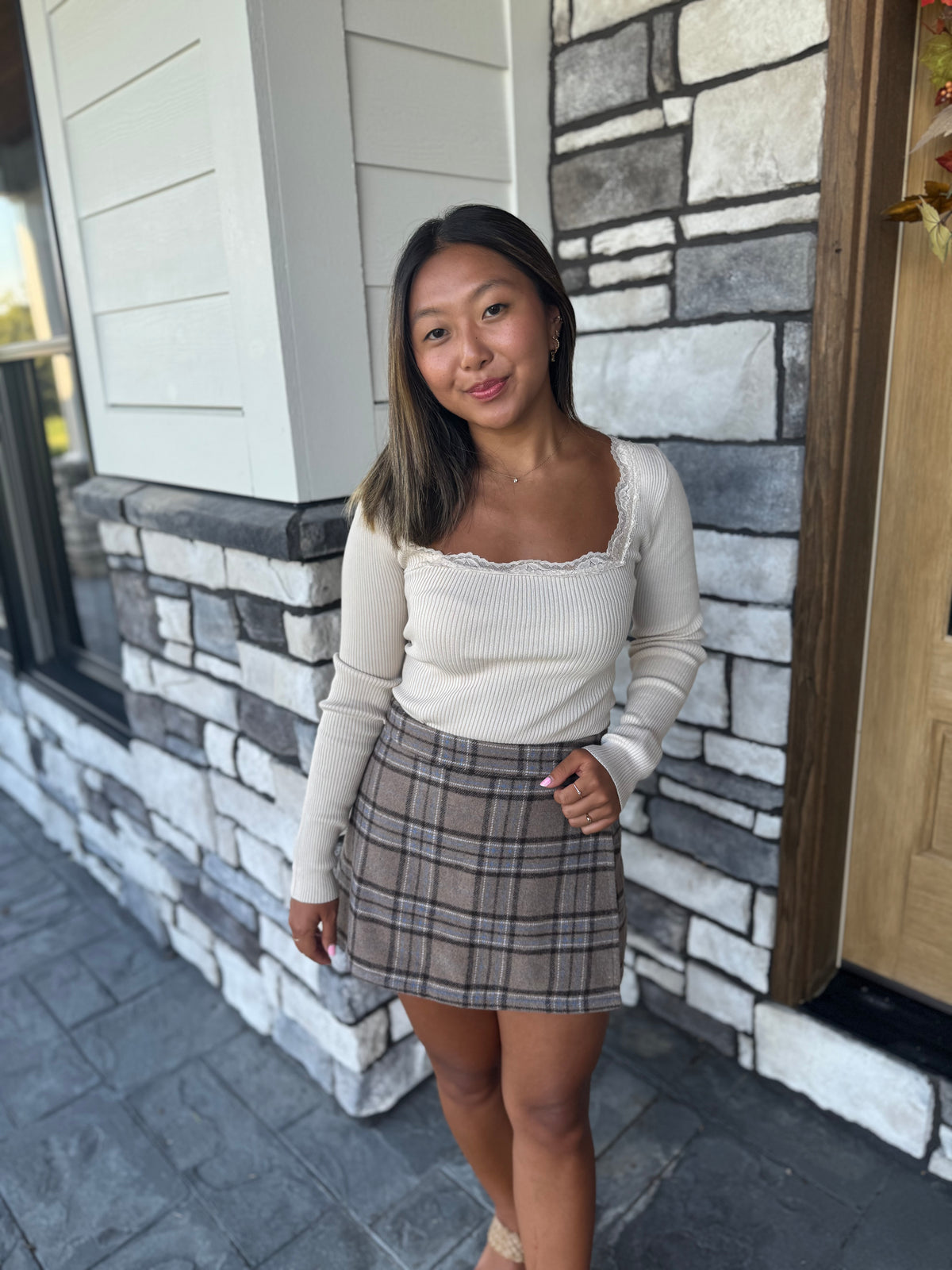 Kathy Brown Multi Plaid Wrap Mini Skirt