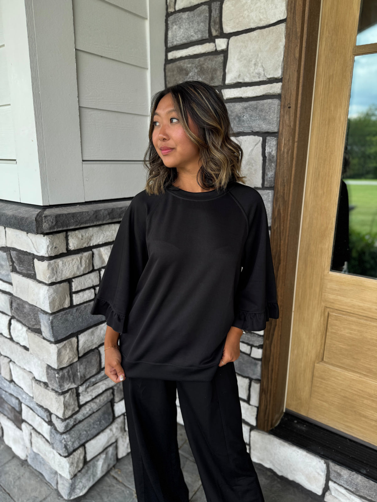 Zara Black Luxe Knit Matching Set W/  Ruffle Details