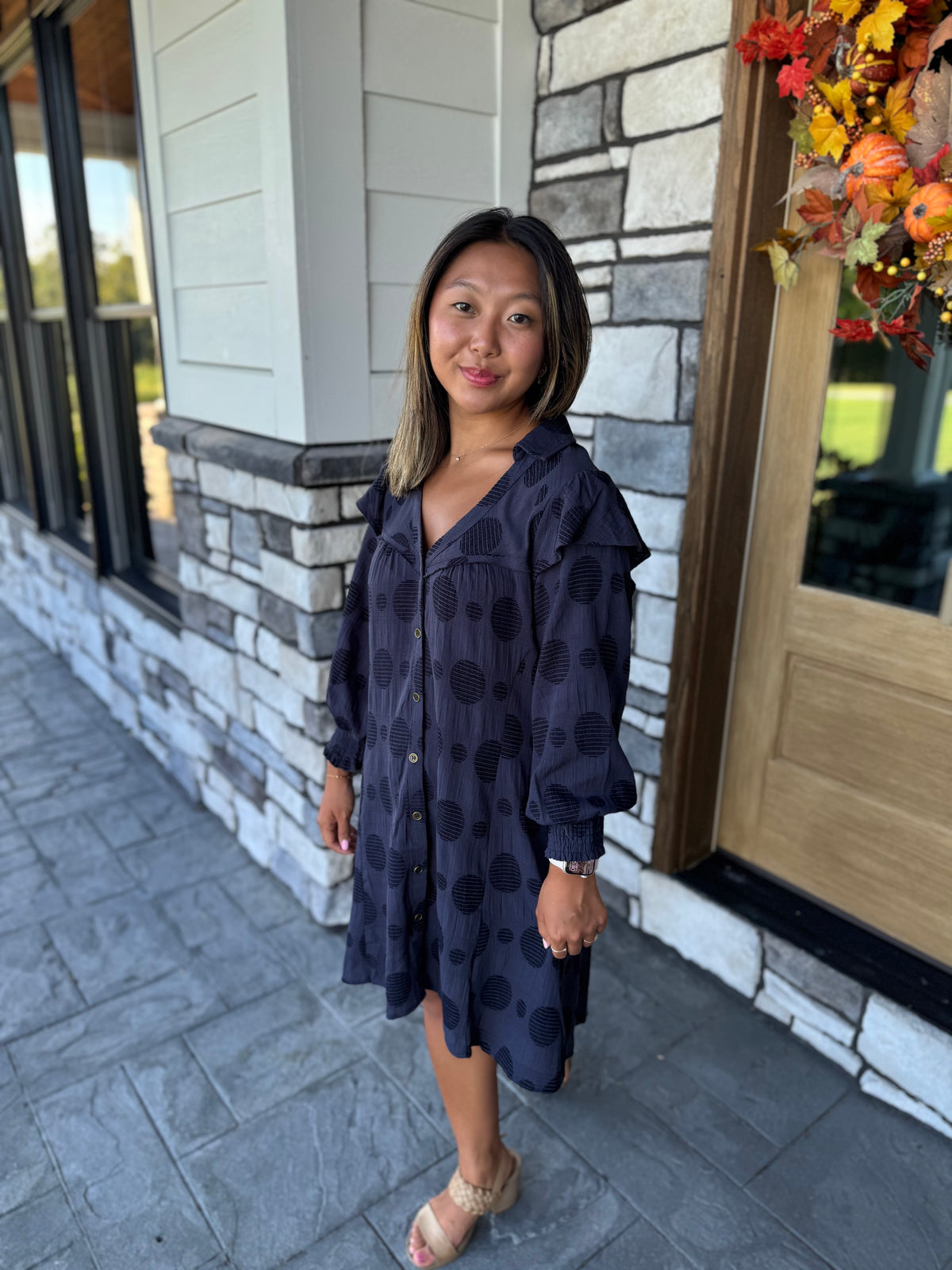 Janis Navy Washed Jacquard Mini Dress