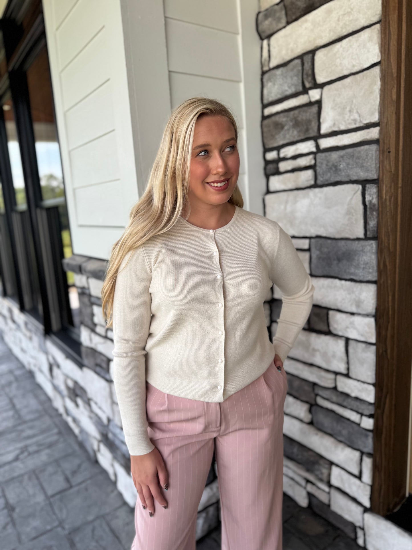 Mara Ecru Button Front Cardigan