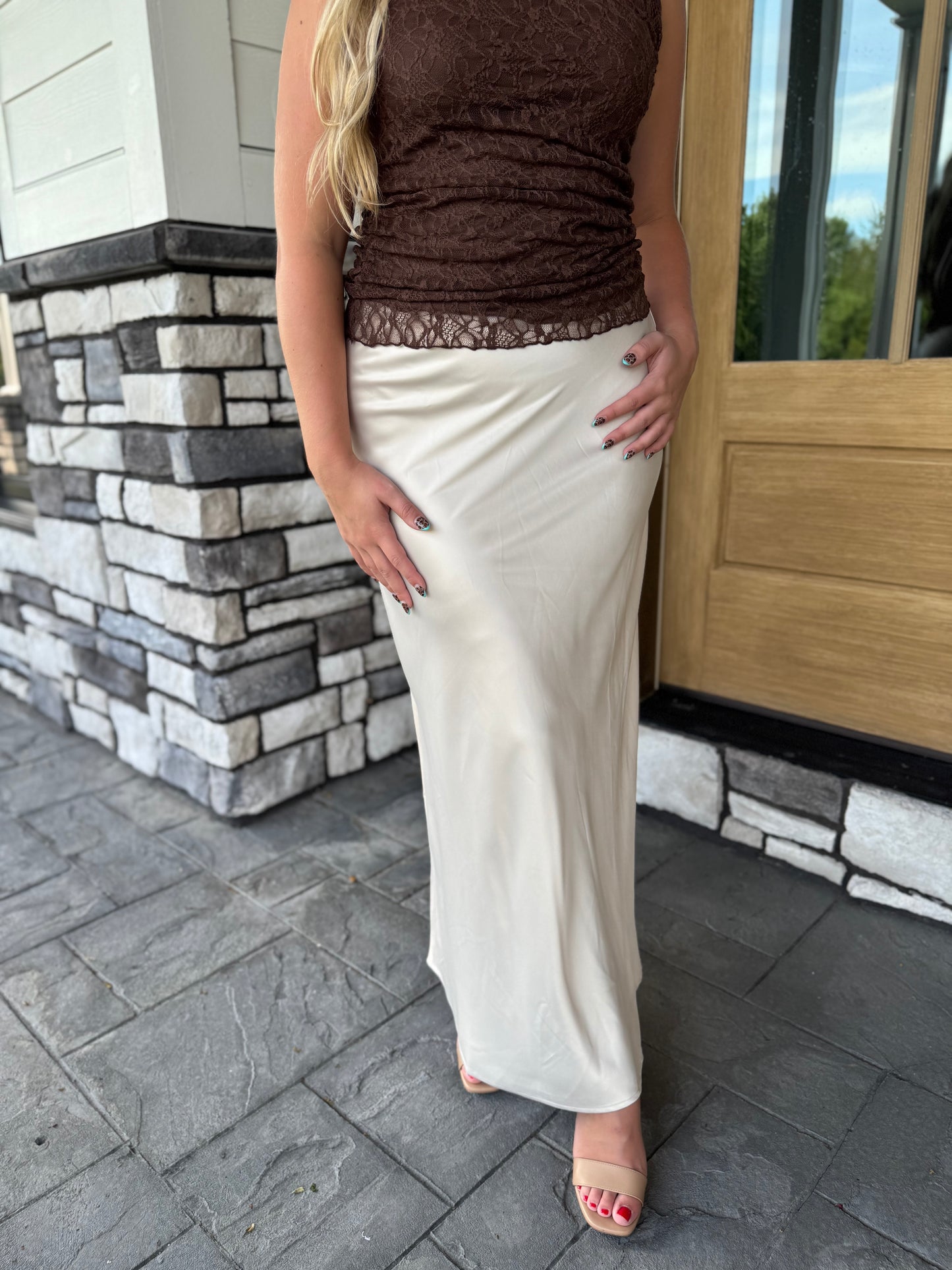 Melody Champagne Satin Slip Maxi Skirt