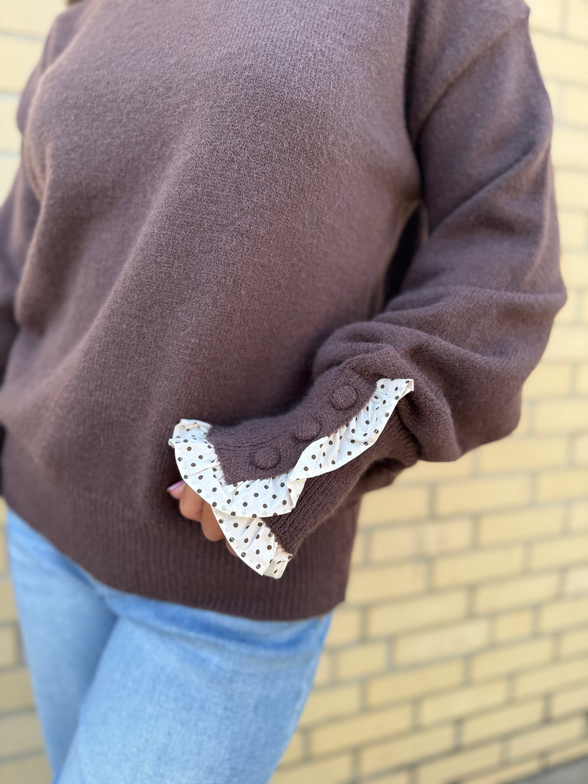 Nova Dark Brown Ruffle Detail Sweater