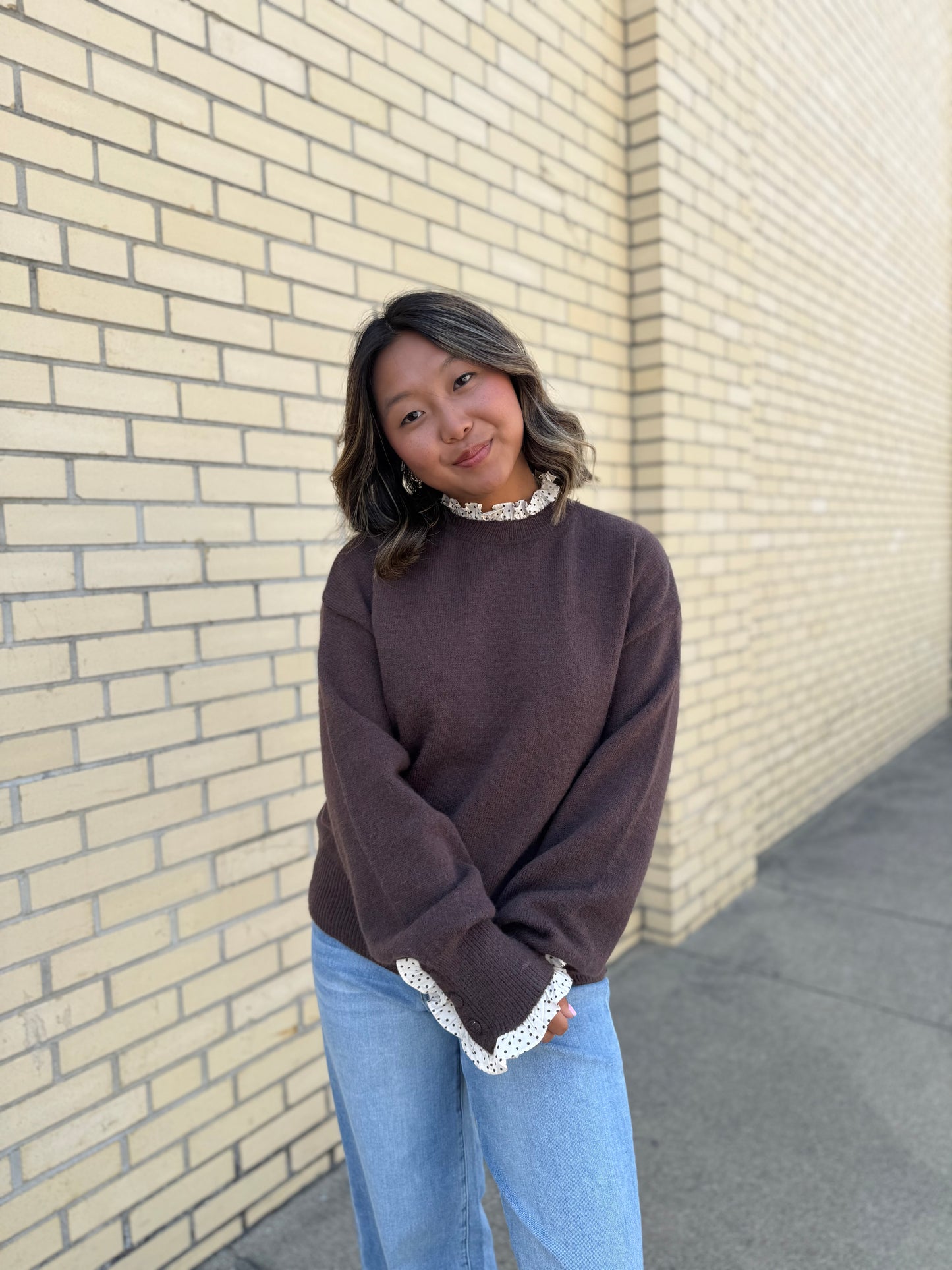 Nova Dark Brown Ruffle Detail Sweater