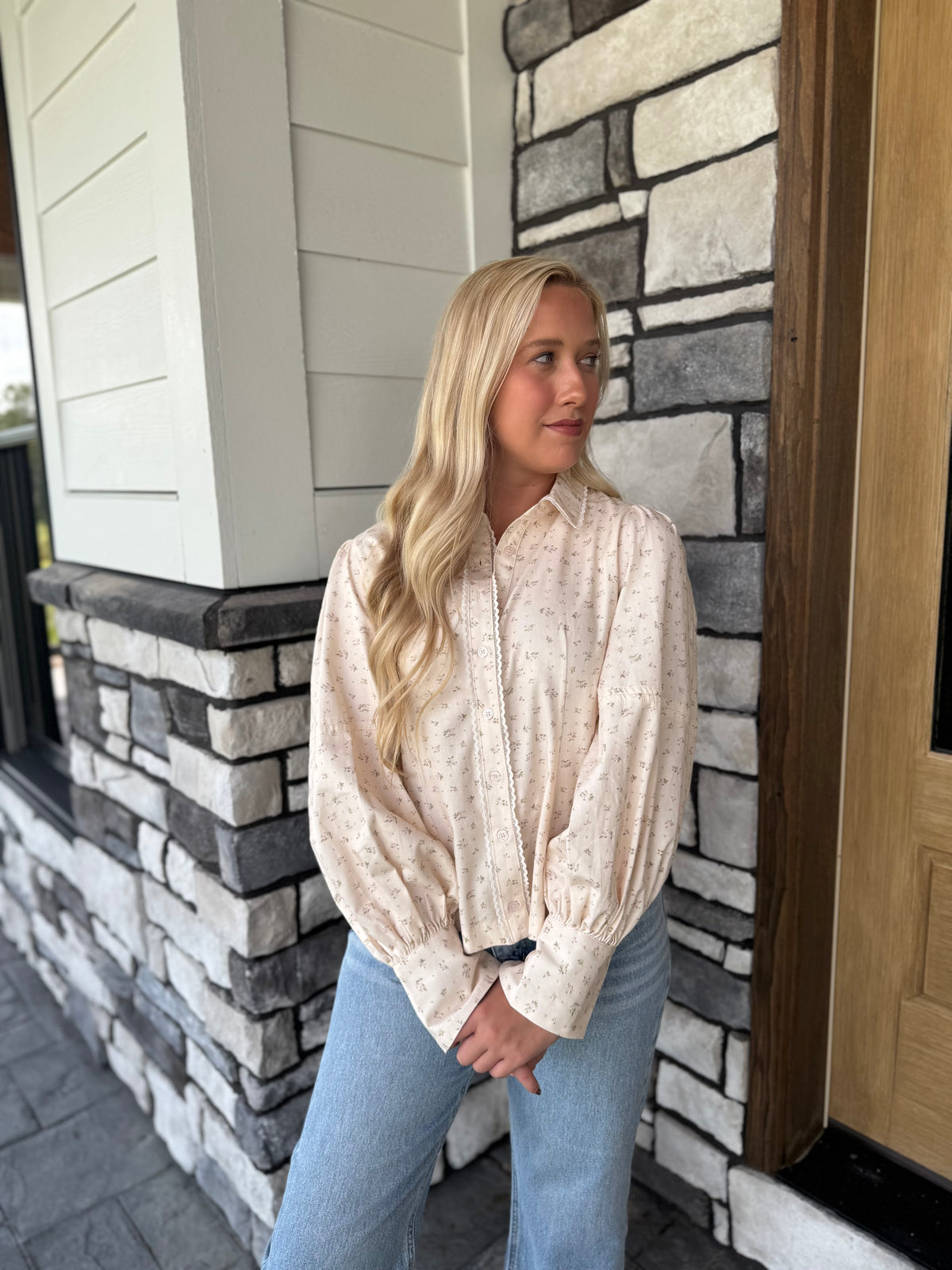 Sutton Ivory Floral Blouse W/ Lace Details