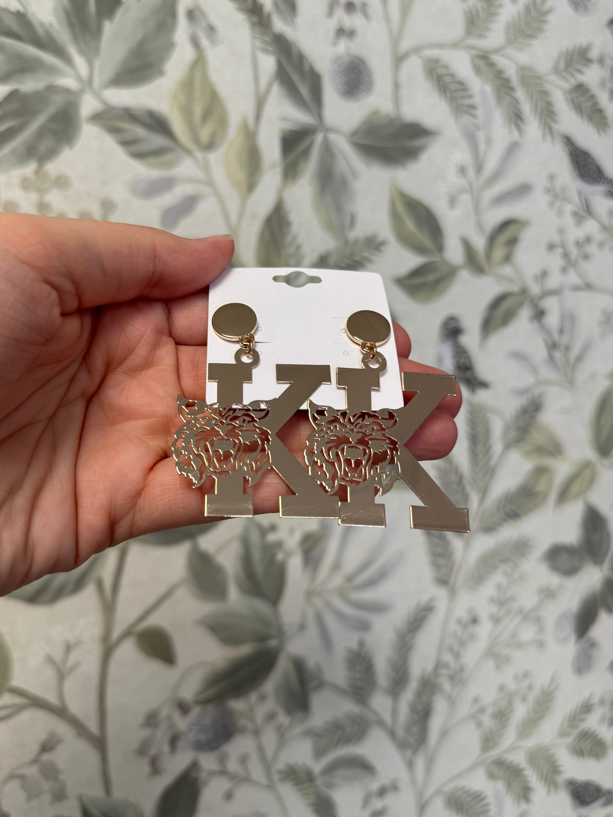 Gold "K" Wildcat Dangle Earrings