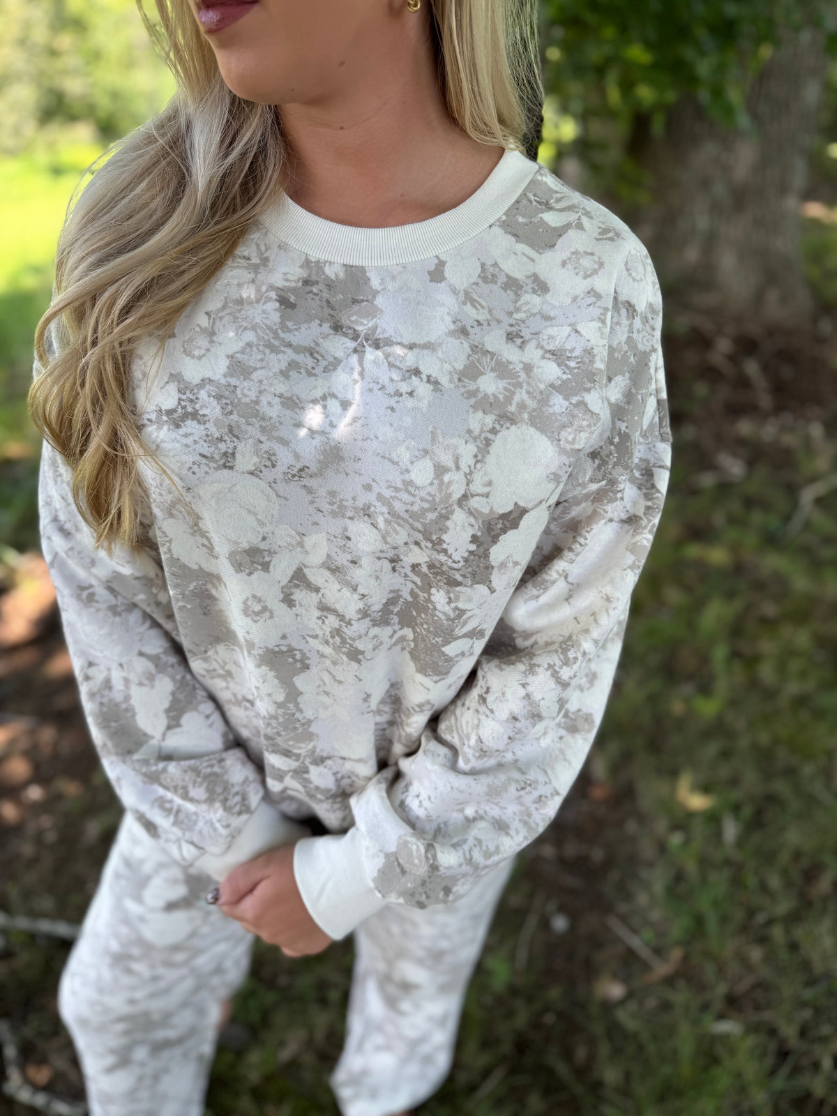 Brianna Light Gray Floral Matching Sweat Set