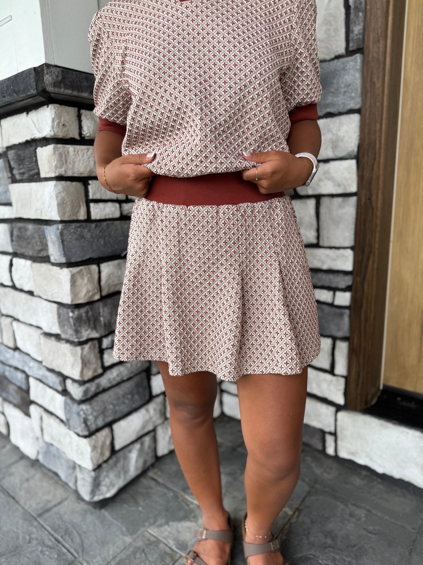 Cassidy Rust Jacquard Knit Skort