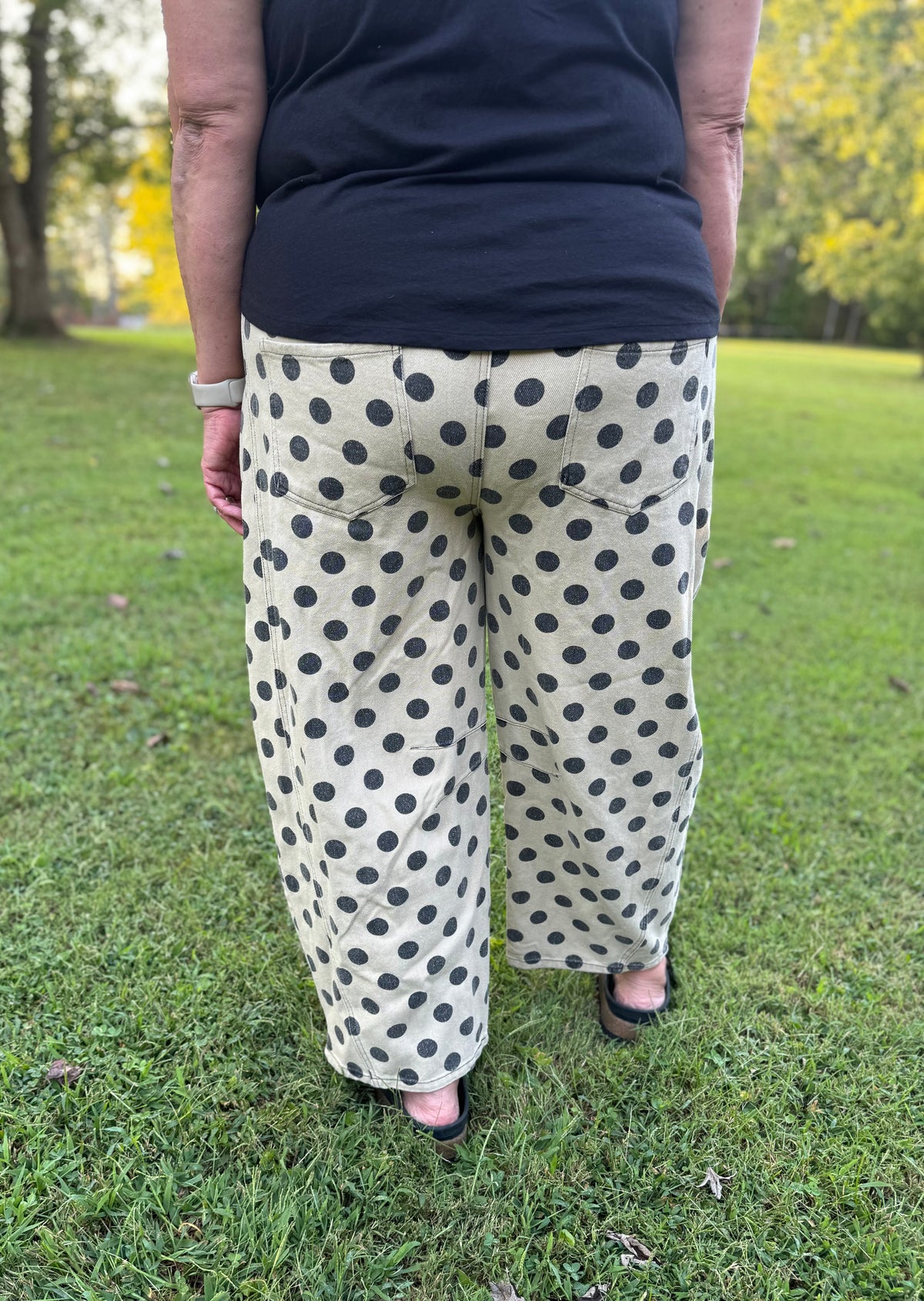 Layla Khaki & Black Polka Dot Washed Twill Barrel Pants