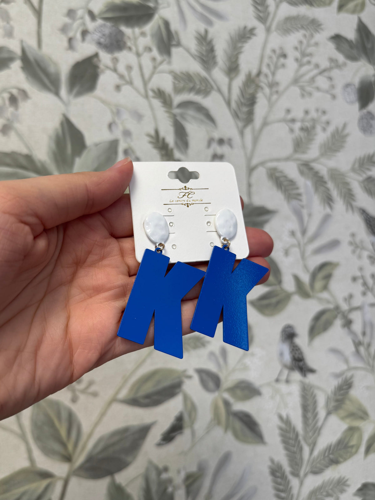 Blue & White "K" Dangle Earrings