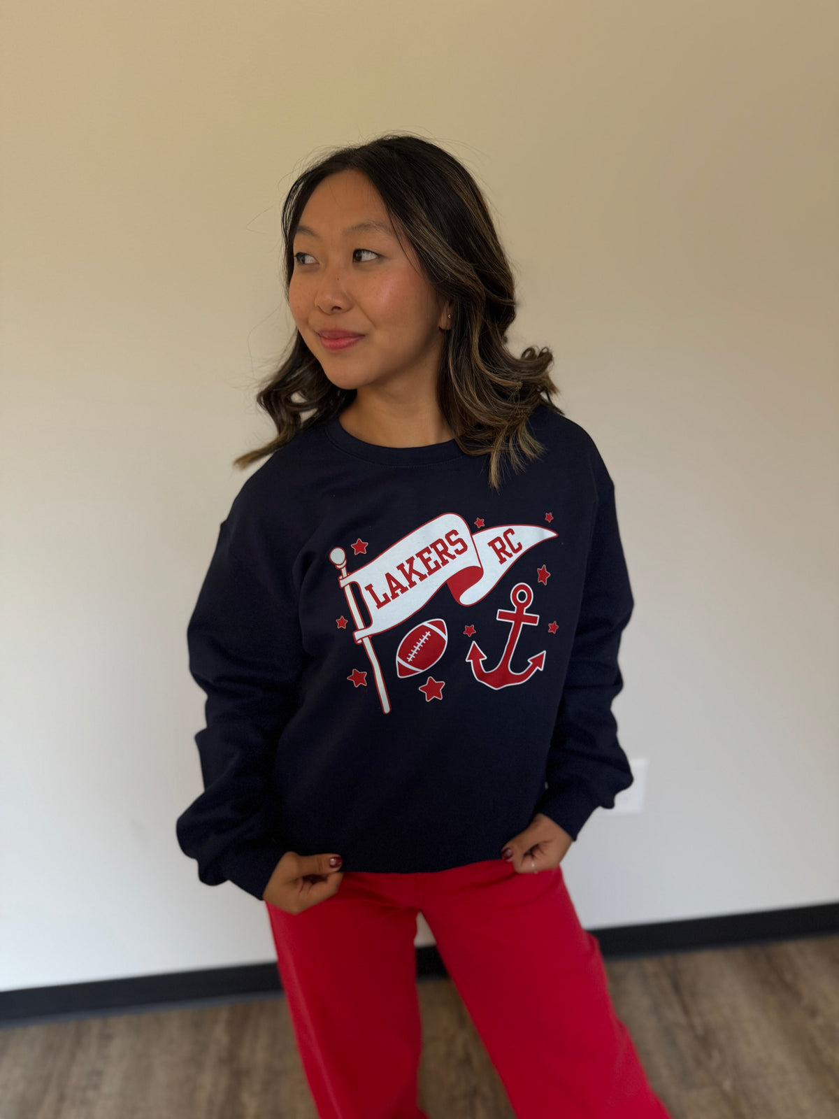 Clara Navy "Lakers/RC" Pennant & Football Design Sweatshirt