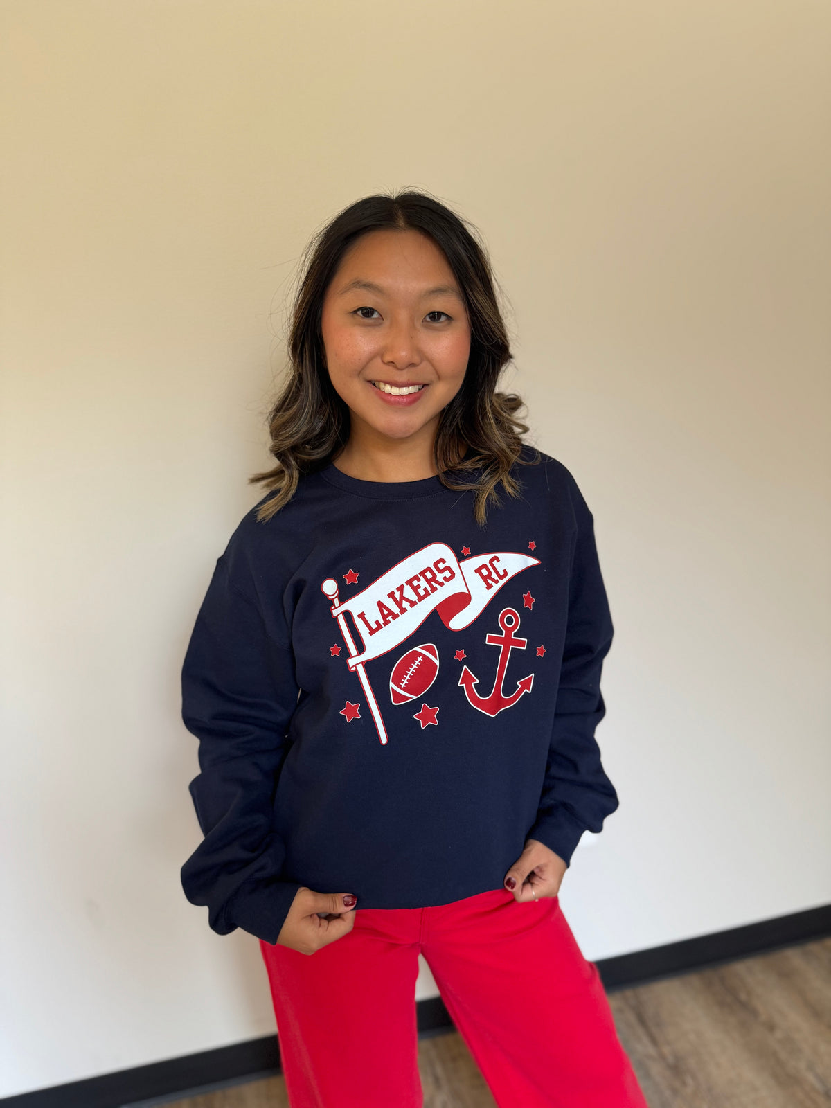 Clara Navy "Lakers/RC" Pennant & Football Design Sweatshirt